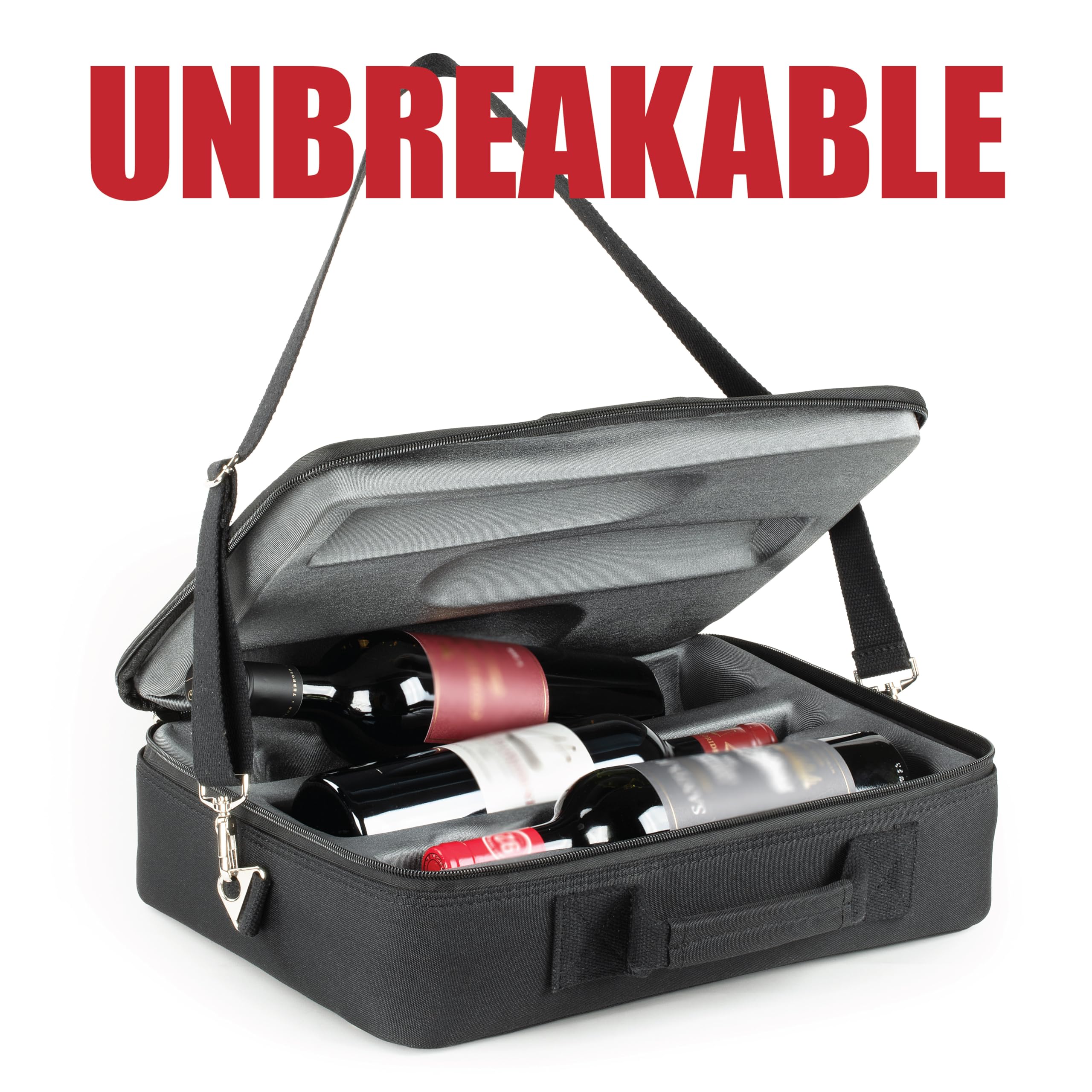 Borsa termica per trasportare bottiglie di vino, liquori e birra da viaggio. Le bottiglie sono infrangibili se cadono fino a 1,8 m., nero, Medium, 2 bottiglie