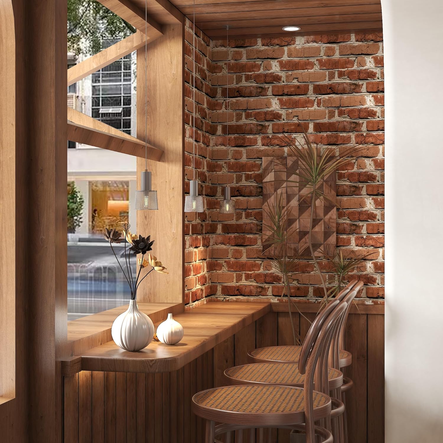 Theper Red Brick Wallpaper Peel and Stick Wallpaper Waterproof 17.3"×78.8" Faux 3D Brick Contact Paper Removable Self Adhesive Wall Paper for Fireplace Kitchen Home Decoration Furniture Vinyl