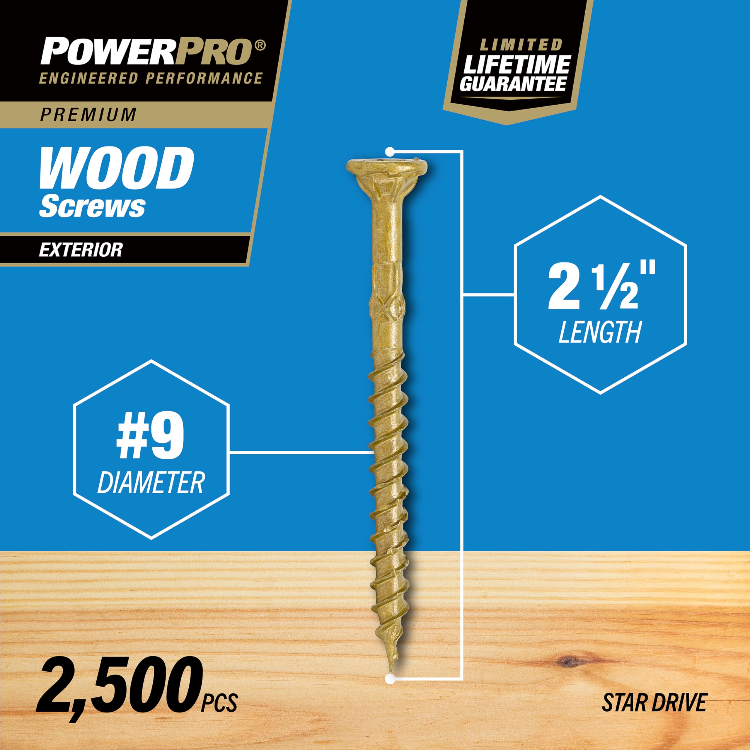 Power Pro 967777 Holzschrauben, 22,9 x 6,4 cm, Premium-Outdoor-Deckschrauben, rostbeständig, epoxidbeschichtete Bronze, 2500 Stück Box
