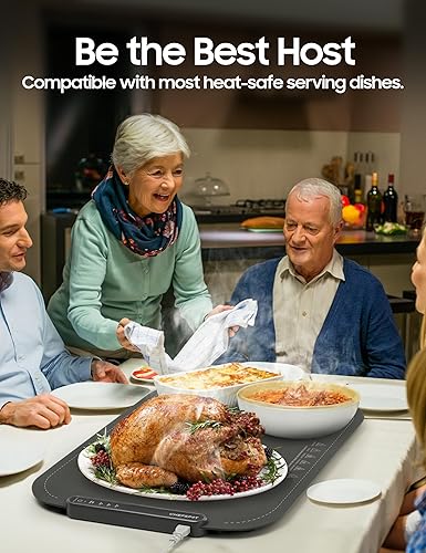 Miniatura 7 de Tapete plegable para calentar alimentos, bandeja eléctrica de buffet de 24 x 15 pulgadas con 3 ajustes de calor, apagado automático, placa caliente