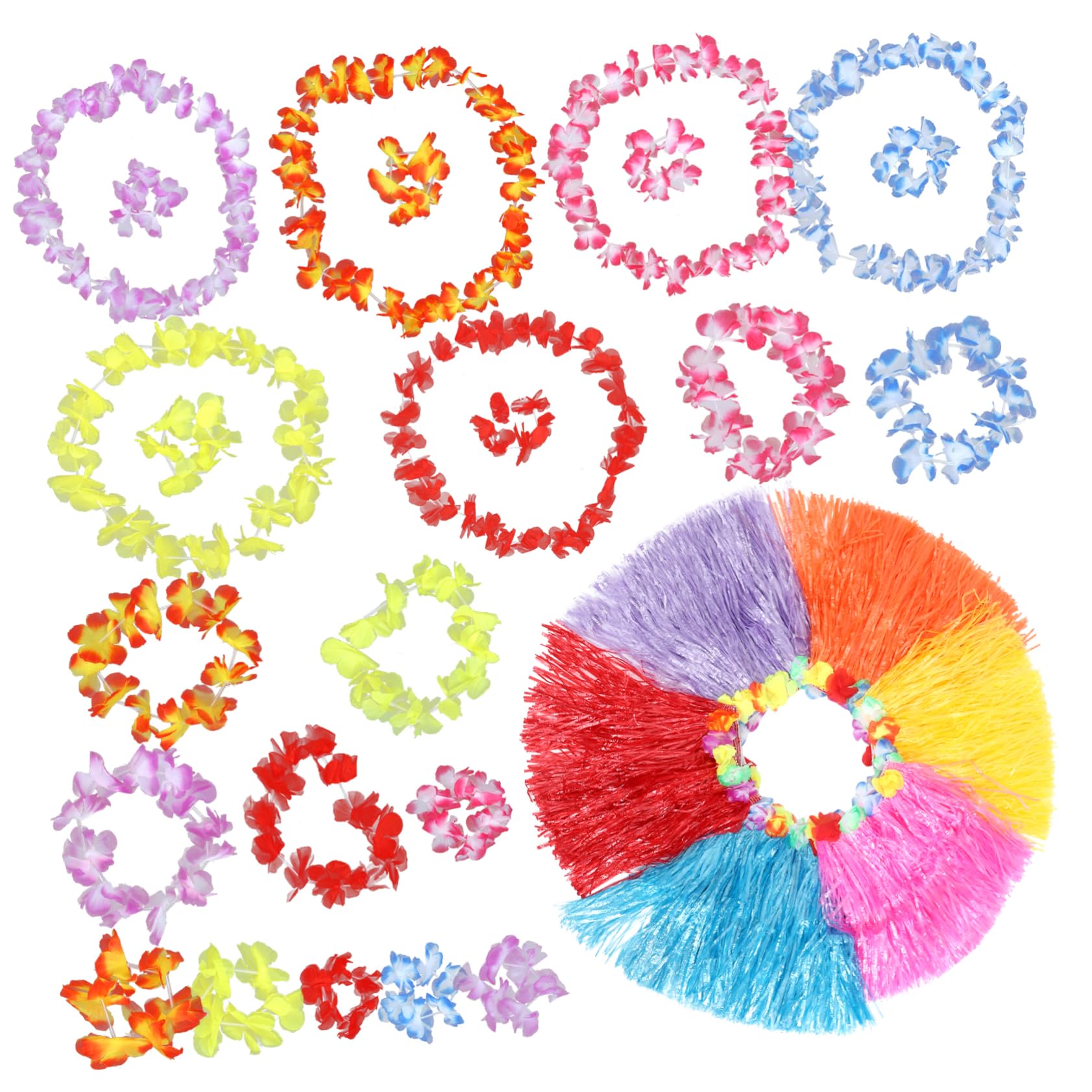 6 juegos Conjunto de Decoración Hawaiana Faldas de Césped y Guirnaldas de Flores para Fiestas Tropicales para Luau Bodas