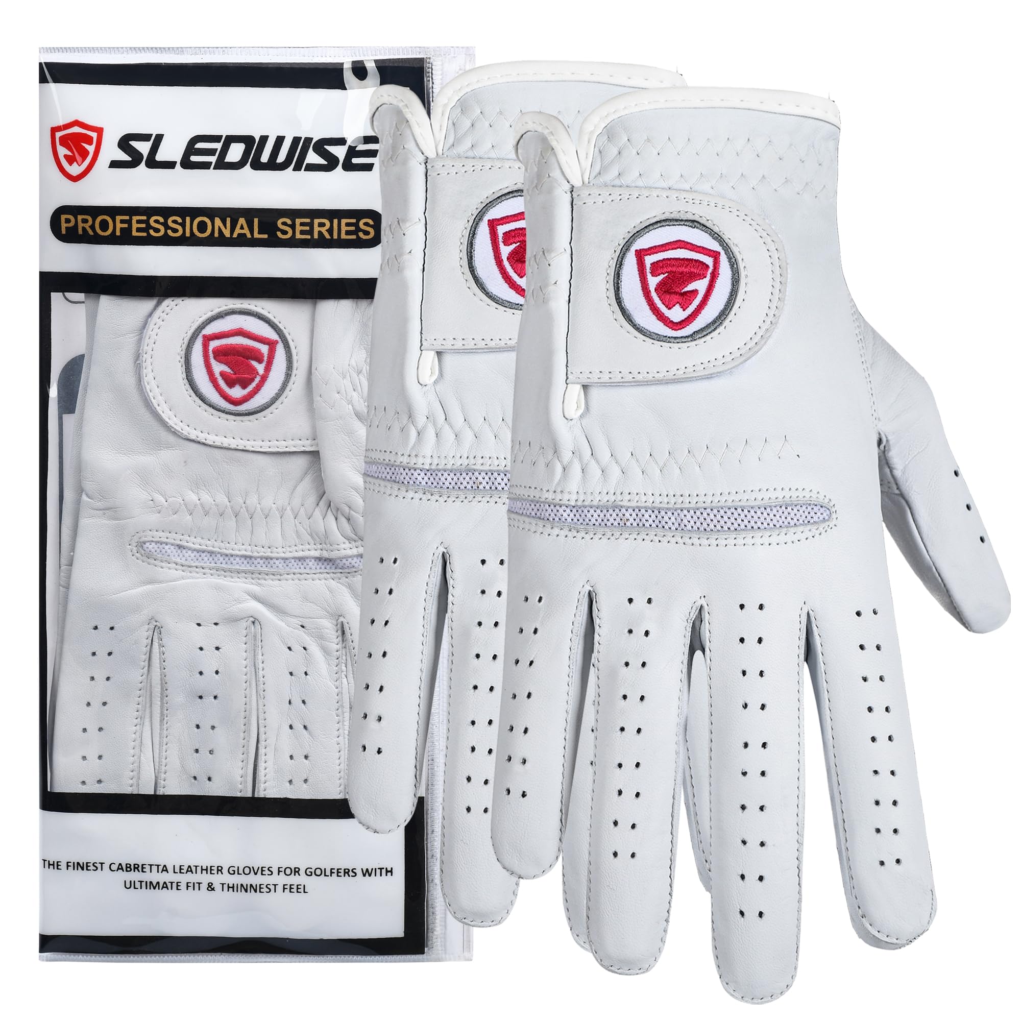Sledwise Golf Gloves Men Right Handed Golfer 2 Pack - 100% Cabretta Leather, Mens Golf Glove, All Weather Grip