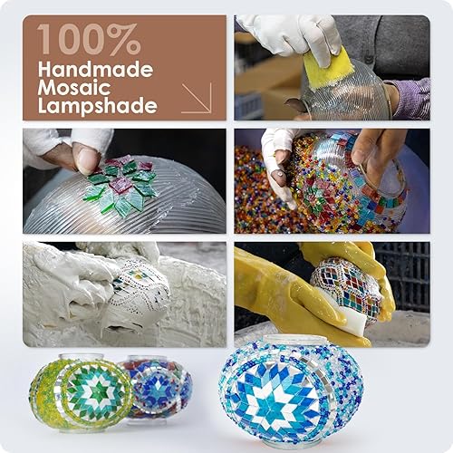 Miniatura 3 de Yarra-Decor Lámpara de mesa de mosaico turco marroquí con base de bronce, 3 opciones de color, hecha a mano, cuello de cisne, mosaico Tiffany,