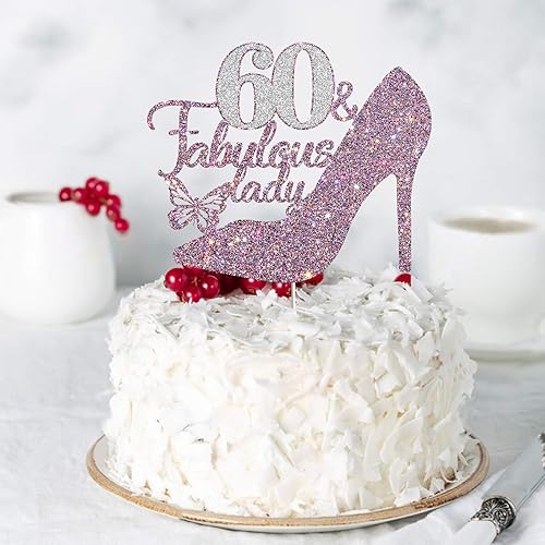 Miniatura 6 de Dalaber 60 & Fabulous Cake Topper, suministros de decoración de fiesta de cumpleaños 60, accesorios para cabina de fotos, 60 & Fabulosa decoración