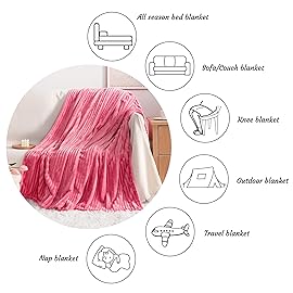 NTBAY Plush Flannel Oversized Baby Blanket, 50X60 Inches Soft and Warm Toddler Blanket with Striped Texture Nursery Bed Blanket for Stroller, Crib, Travel, Baby Gift, 50x60, Coral Pink