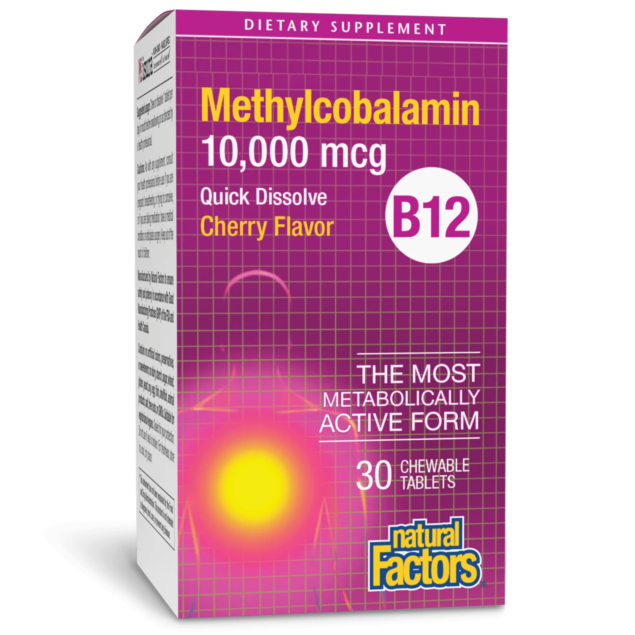 Natural Factors B12 Methylcobalamin 10000 Mcg, Cherry, 30 Chewable Tablets
