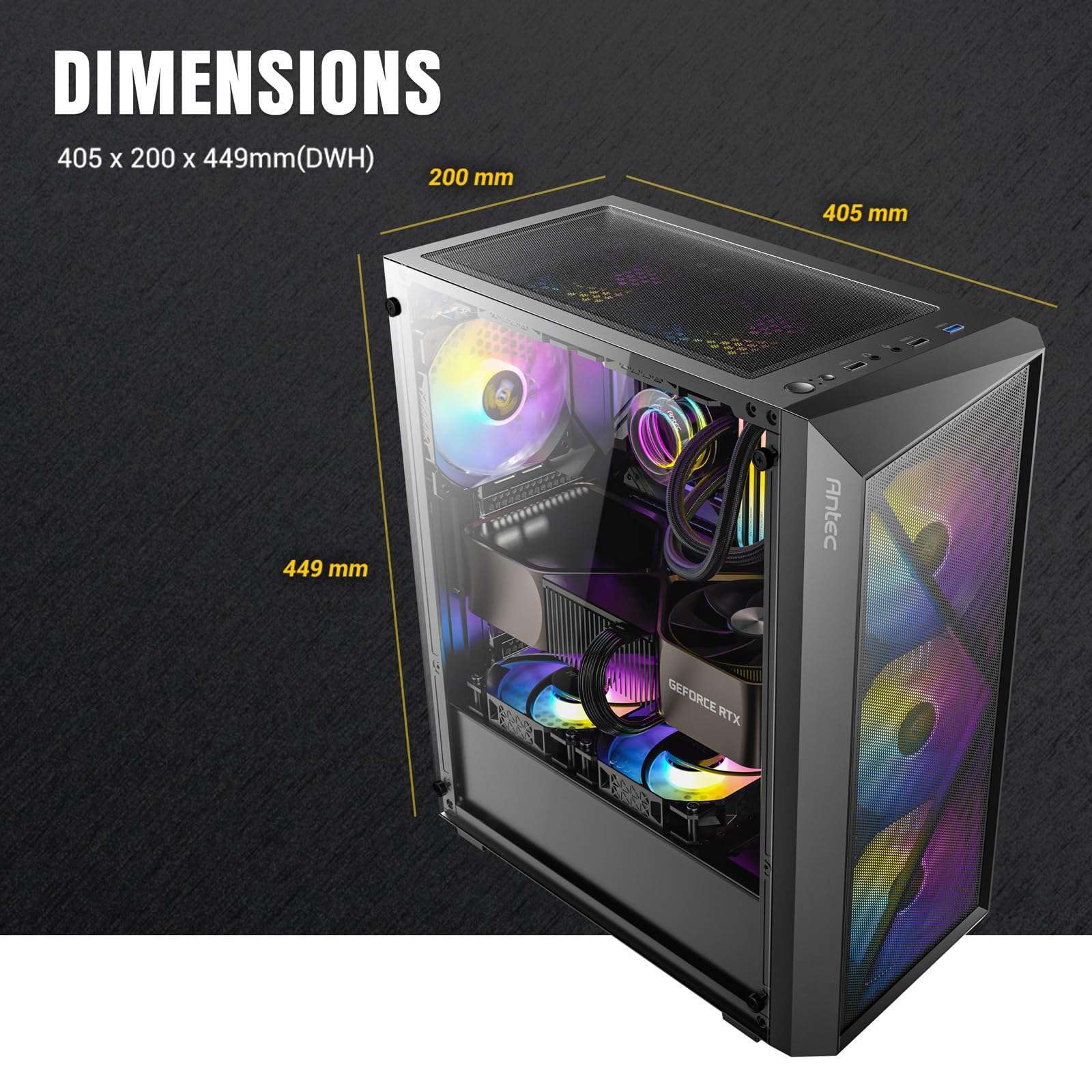 ANTEC AX67 ARGB Boîtier PC Tour midi Gaming ATX, Noir