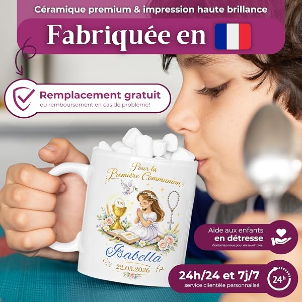 Tassenliebling Cupdarling – Communion 2026 Tasse personnalisable - Pour La Première Communion - Cadeau Prénom Communion - Tasse Céramique Personnalisée - Tasse café thé 330ml - Fille (blanc) - 3