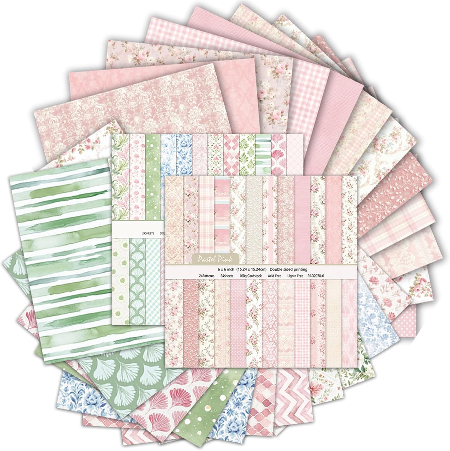 48 Sheets/48 Designs Scrapbook Paper 12x12 Inches - 160gsm Double-Sided Pink Floral Pattern Paper for Handmade Cards Photo Album Journal Background Decorations, Soft Warm Color Palette