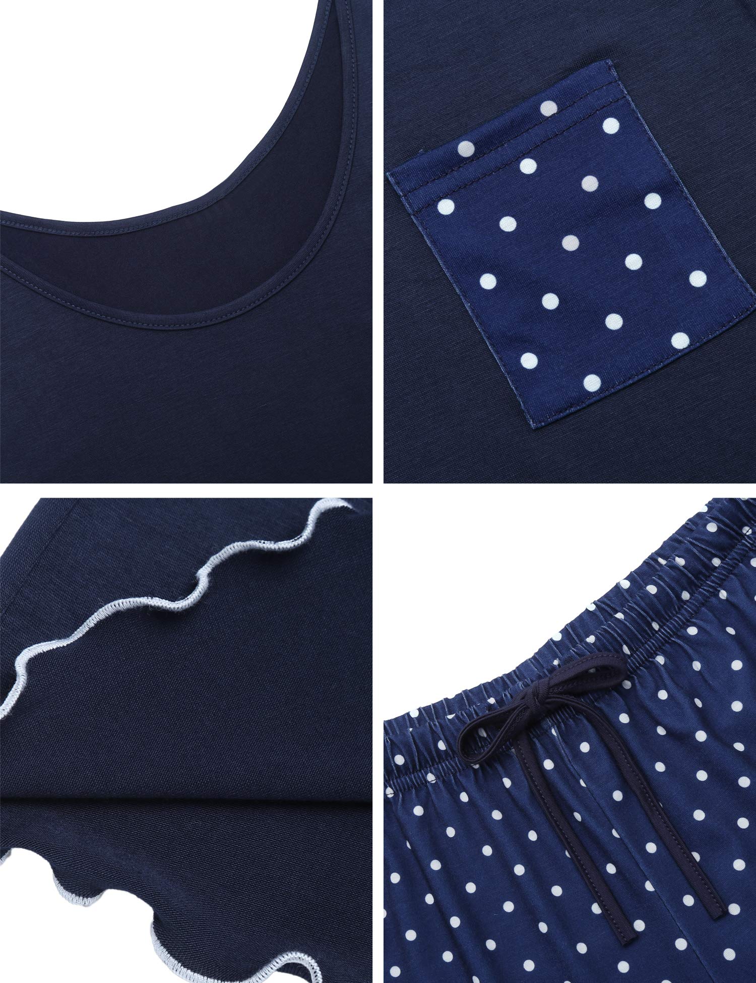 ADOME Pigiama Donna Estivo Corto Pigiami 2 Pezzi Camicia da Notte Pigiami da Donna Senza Maniche Comodo S-XXL