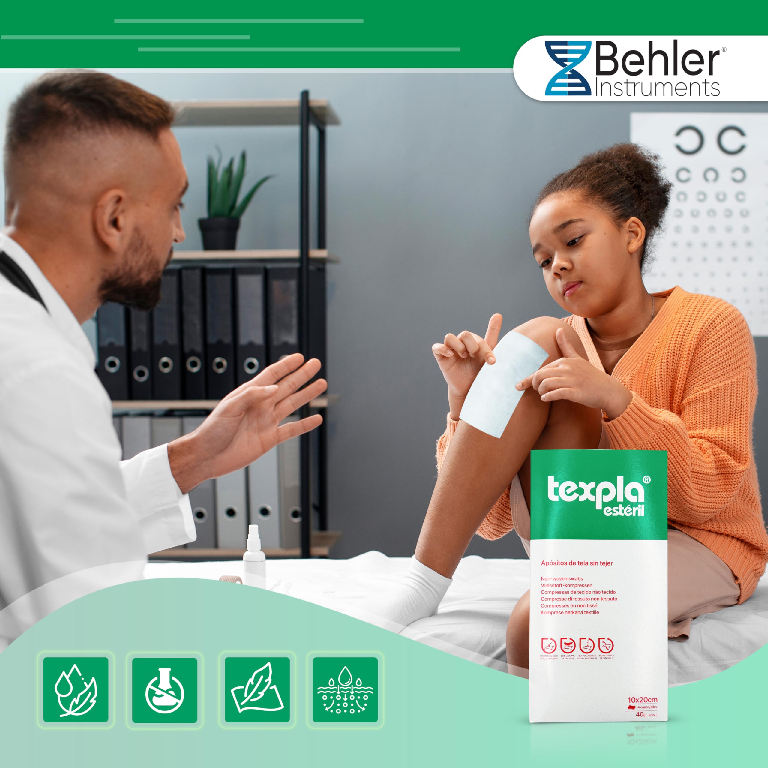 Texpol - Apósitos Estériles de Tejido Sin Tejer - Caja de 40 Unidades (8 Sobres de 5 Apósitos de 10x20, Perfectos para el Cuidado Médico y de Heridas en Casa, Hipoalergénicos (Paquete de 4)