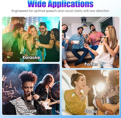 Miniatura 5 de UHF Wireless Microphones Metal Handheld Dynamic Mics with 164FT Range RGB Light Cardioid Dynamic Vocal Mic for Karaoke Party DJ Wedding Speech