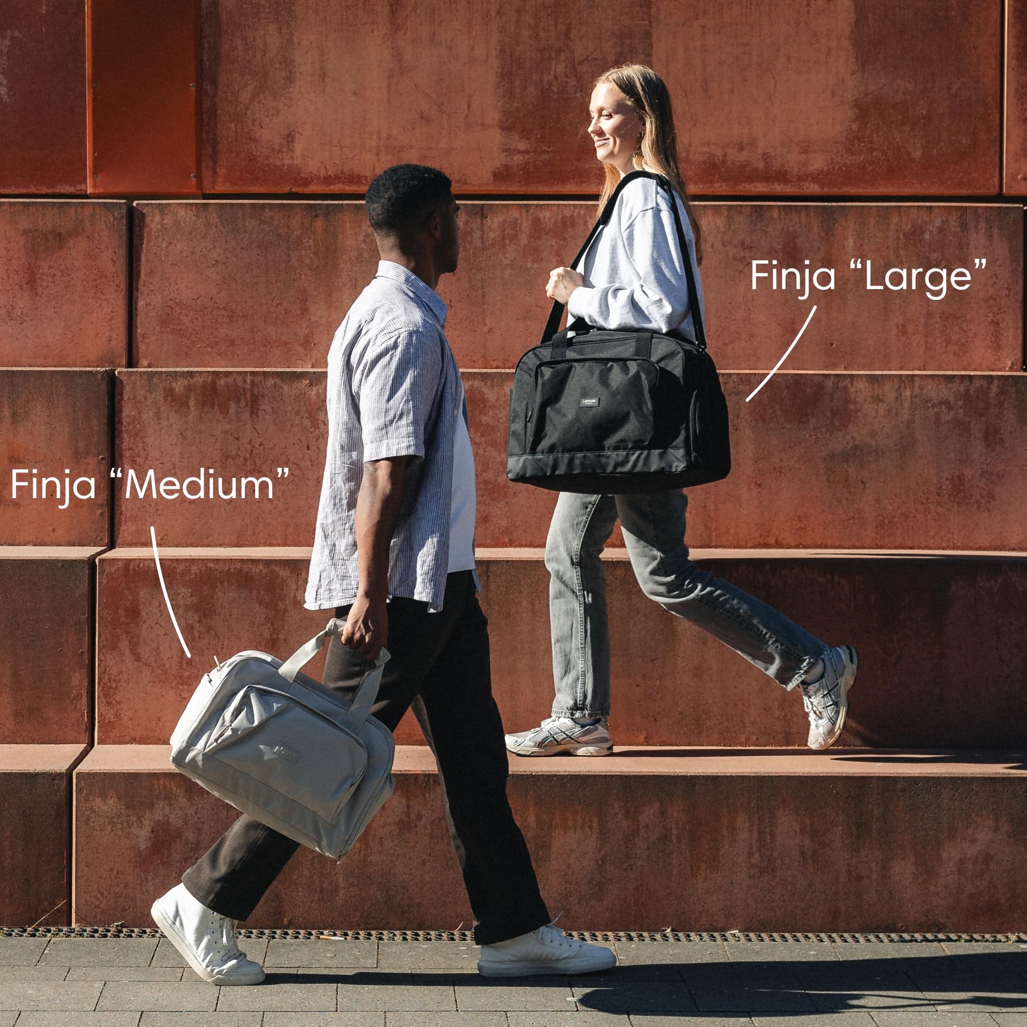 Larkson Holdall Finja Medium stylowa torba podróżna z przegródką na buty, weekendowa, z paskiem na kółkach, PET z recyklingu, wodoodporna, Czarny, Torba podróżna