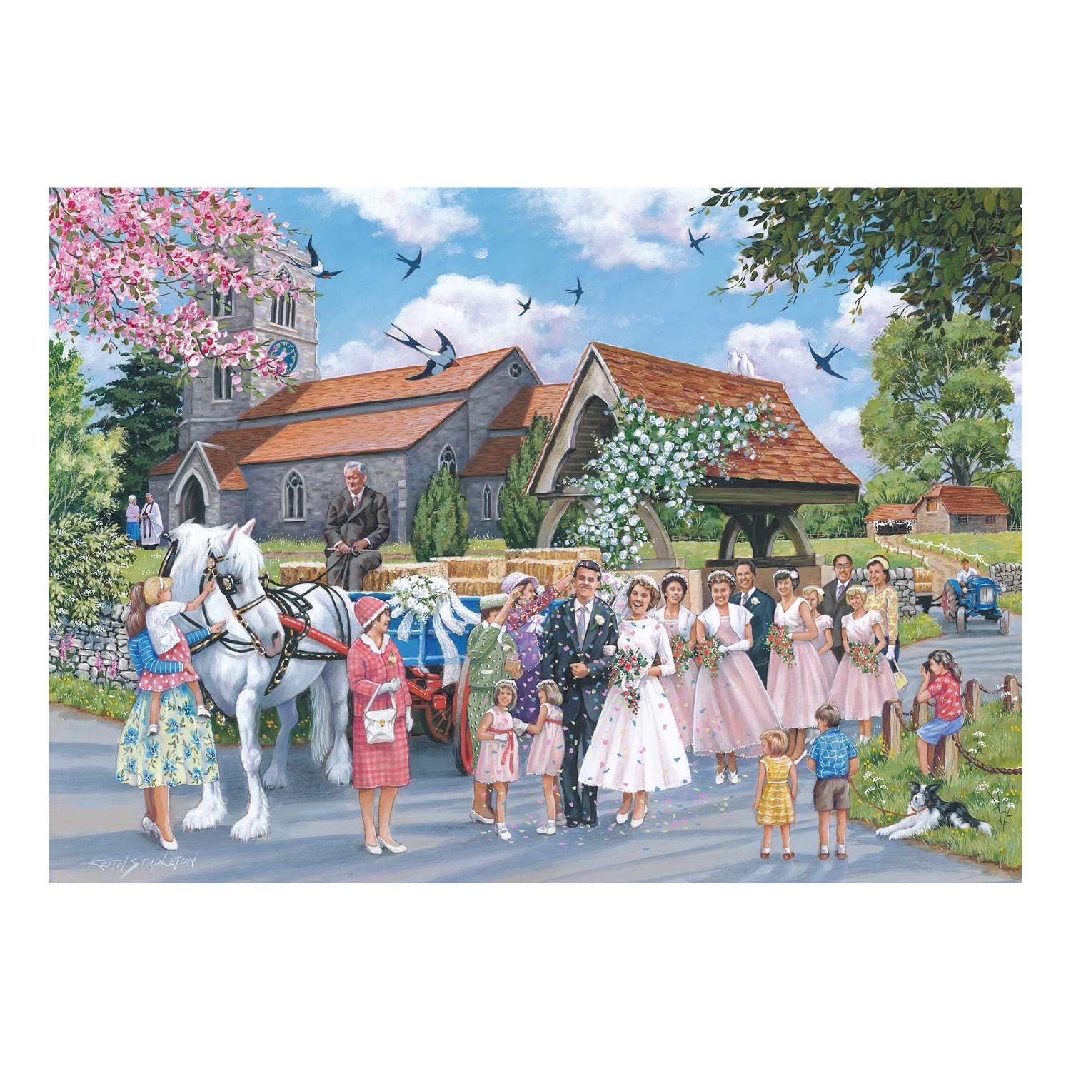 The House of Puzzles Country Wedding Jigsaw - 1000 Piece Jigsaws for Adults Artist Illustrated, Scenic Landscape, Deluxe Puzzle Gifts