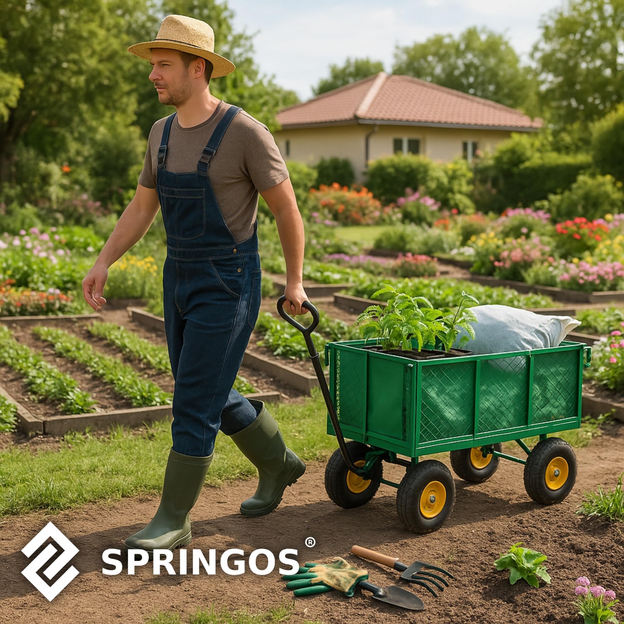 Carrello da giardino pieghevole 250l 400kg trasporto budowlano giardinaggio con bordi apribili springos