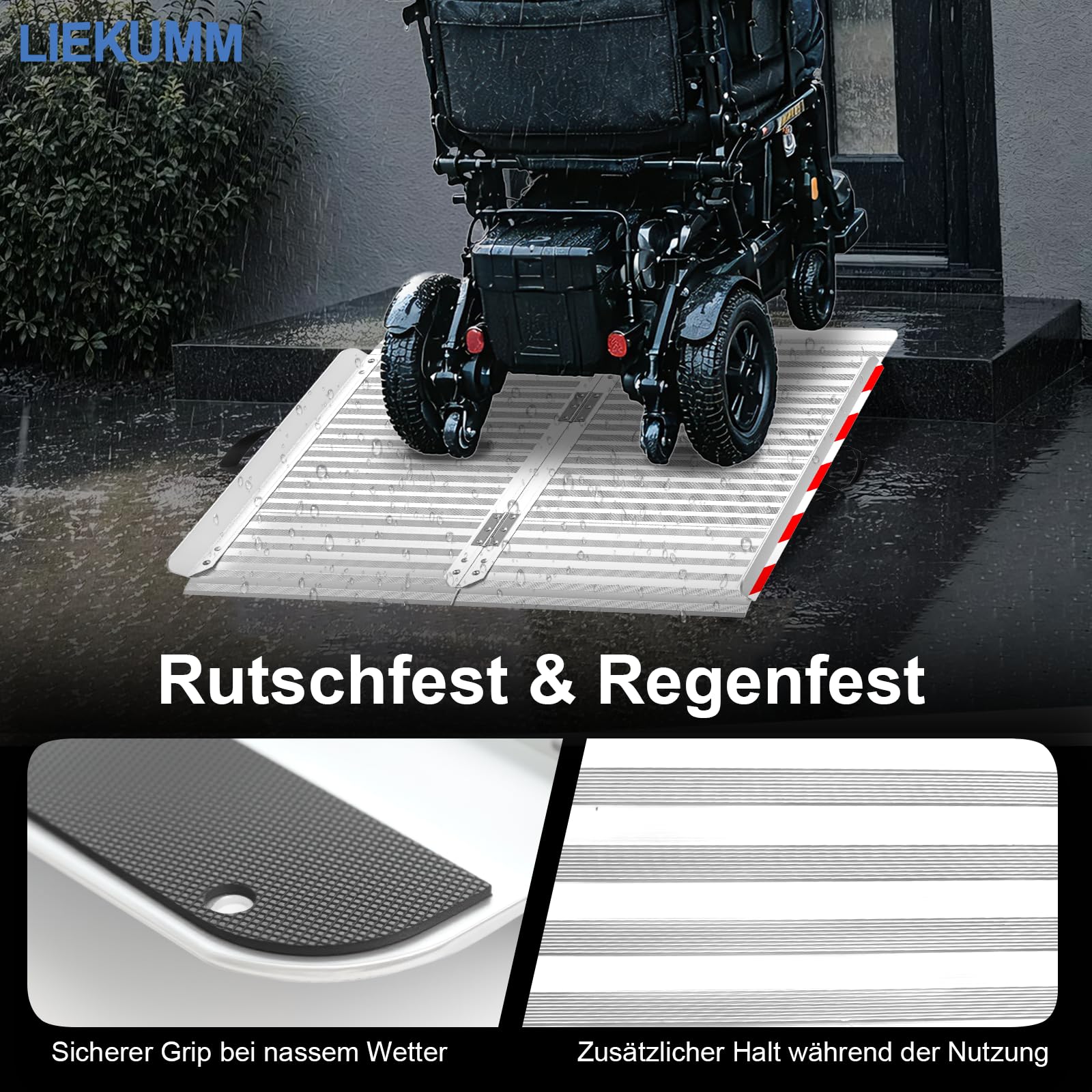 LIEKUMM Rampe de Fauteuil Roulant Pliable, 120 x 85 cm Rampe Acces Handicapé, Capacité 400 kg Rampe d'accès Antidérapante pour escaliers, seuils de Porte