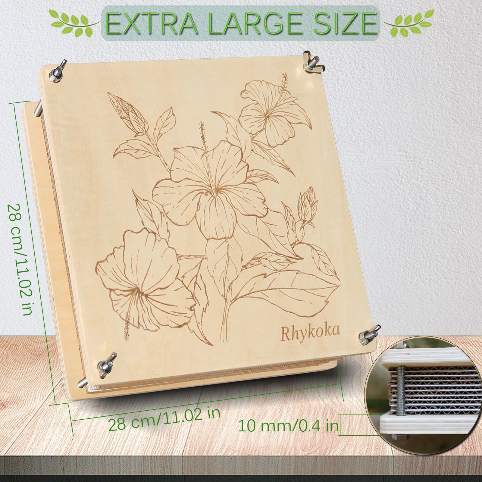 Rhykoka Pressa per fiori extra large, 10 strati, 28 x 28 cm, kit per spremitura fiori in legno per adulti, con custodia, regalo per gli amanti del fai da te e dell'artigianato (legno)