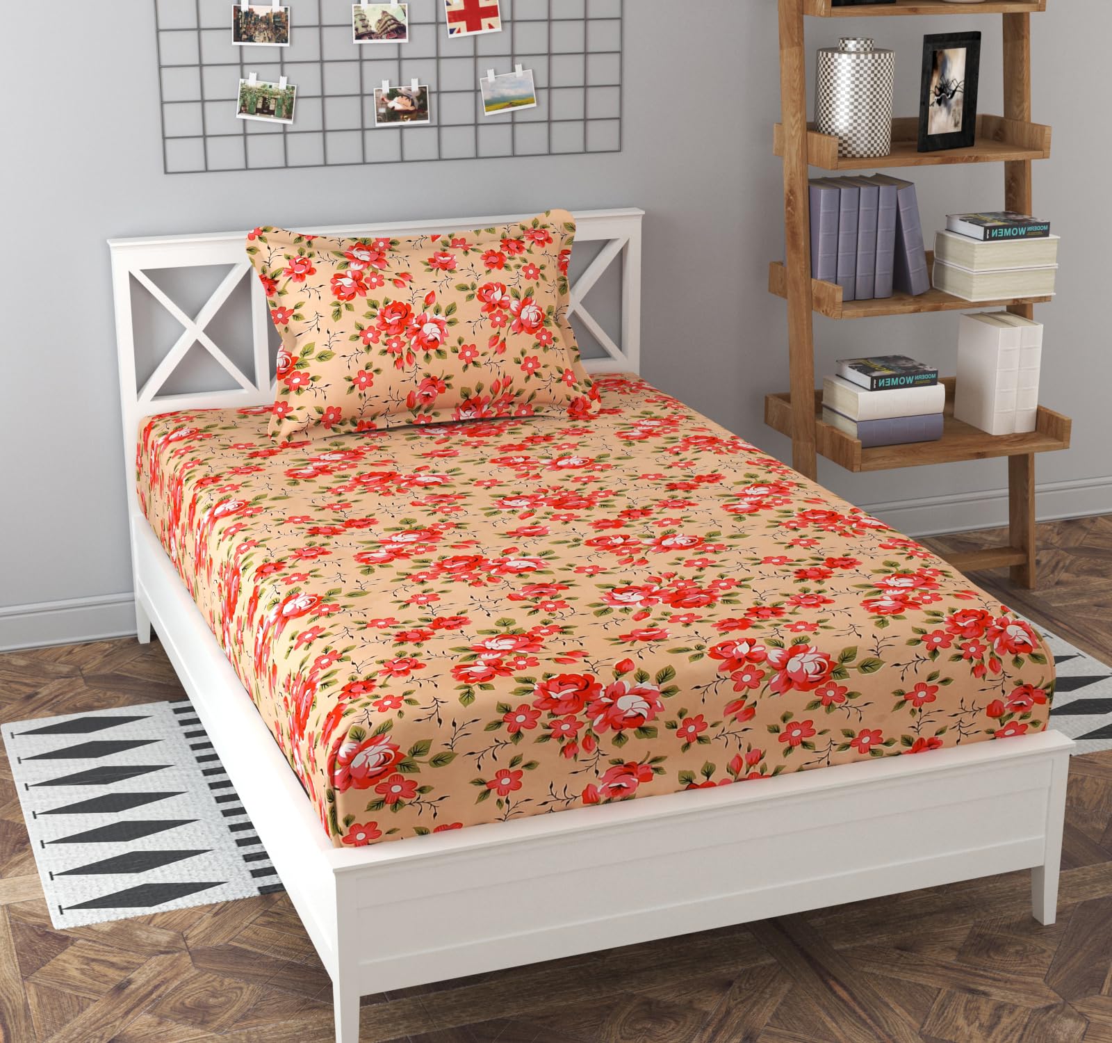 Soniasaa Prime Collection Pack of 1 Single Bedsheet with 1 Pillow Cover 226 TC Soft Cotton 228 x 154 Cm Single Bedsheet for Single Bed Color-Peach & Red (B0CJCDHQ4N) Amazon Price History, Amazon Price Tracker