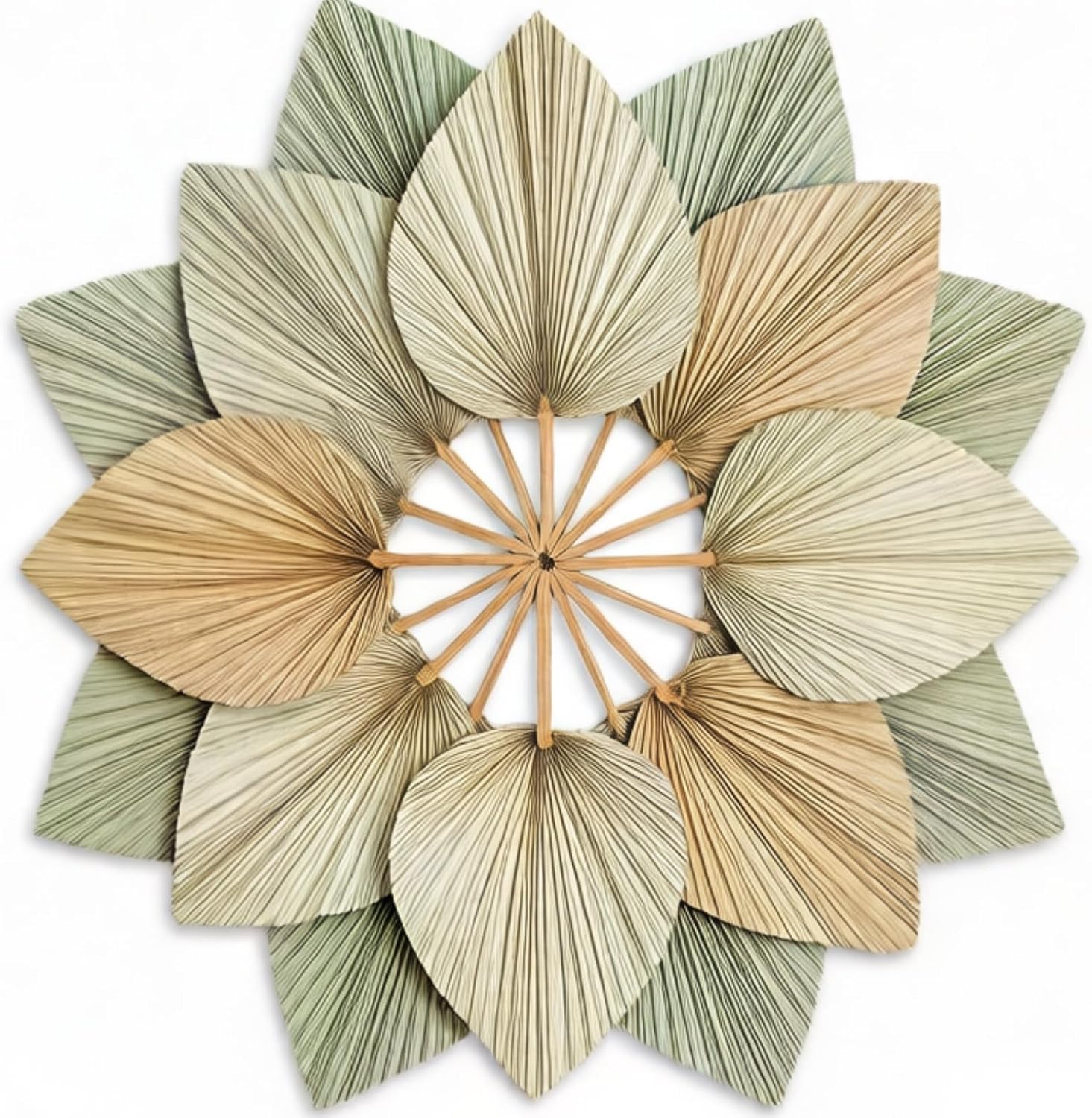 AVLA 12 Pack Boho Large Natural Palm Fans, Tropical Dried Palm Spear with Stem, Dried Leaf Plant for Vase, Bohemian Wedding Flower Decoration for Party Office Home Wall Decor