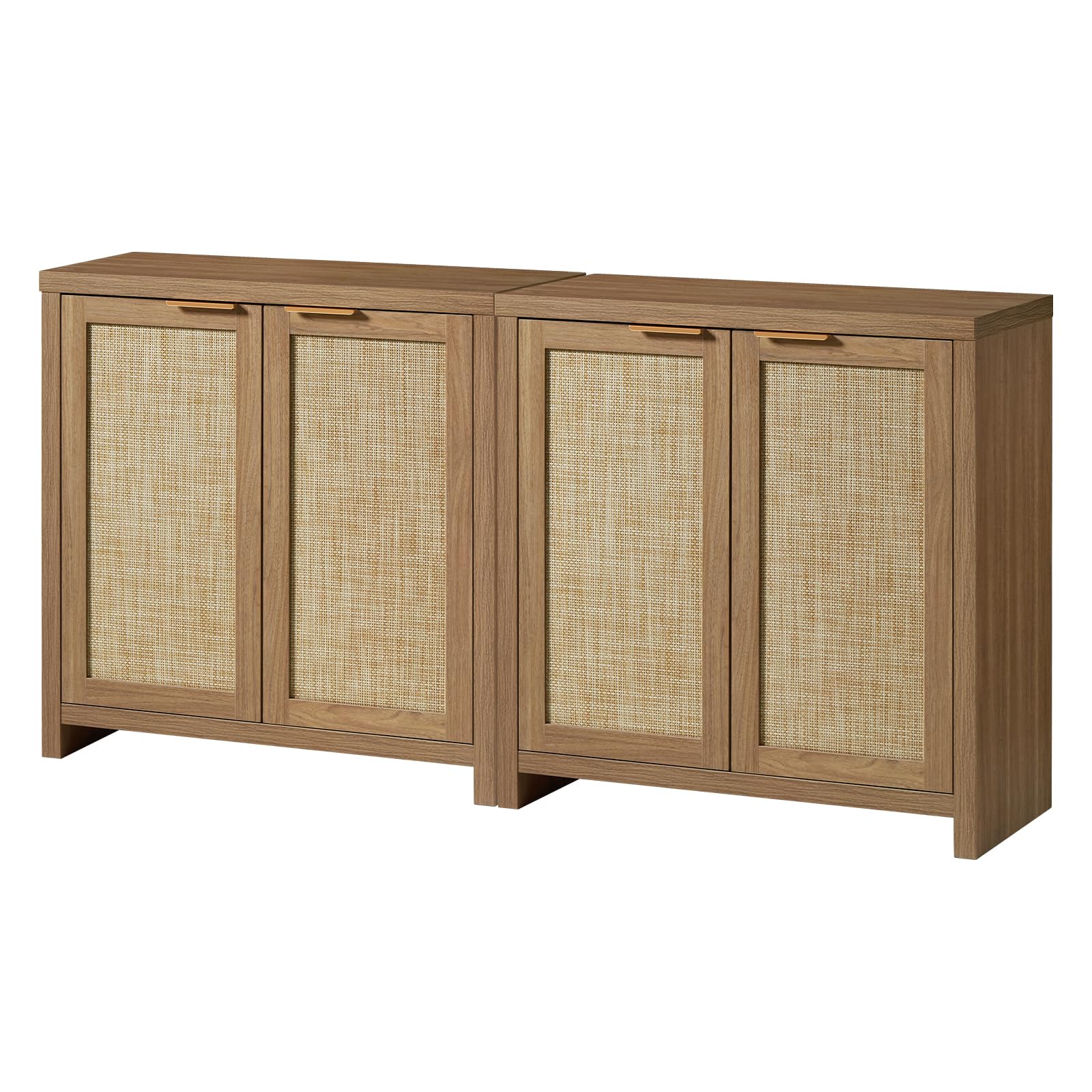 Hampstead Storage Sideboard Cabinet with Rattan Doors and Adjustable Shelves, Buffet Kitchen Cabinet Cupboard Console for Living Room, Set of 2