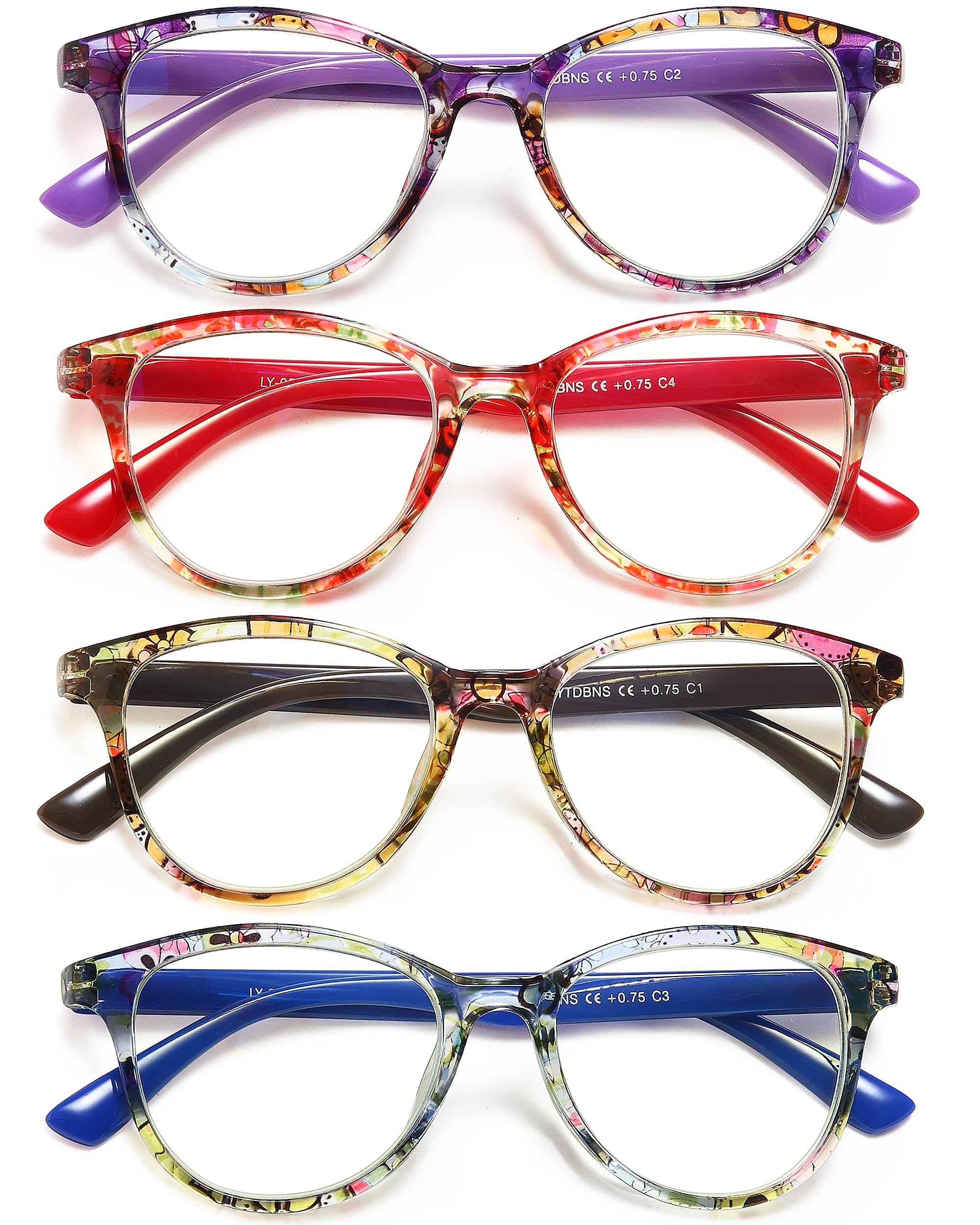 Lesebrille für Frauen und Männer, bunte Lesebrille mit Blaulichtblockierung, 4 Stück