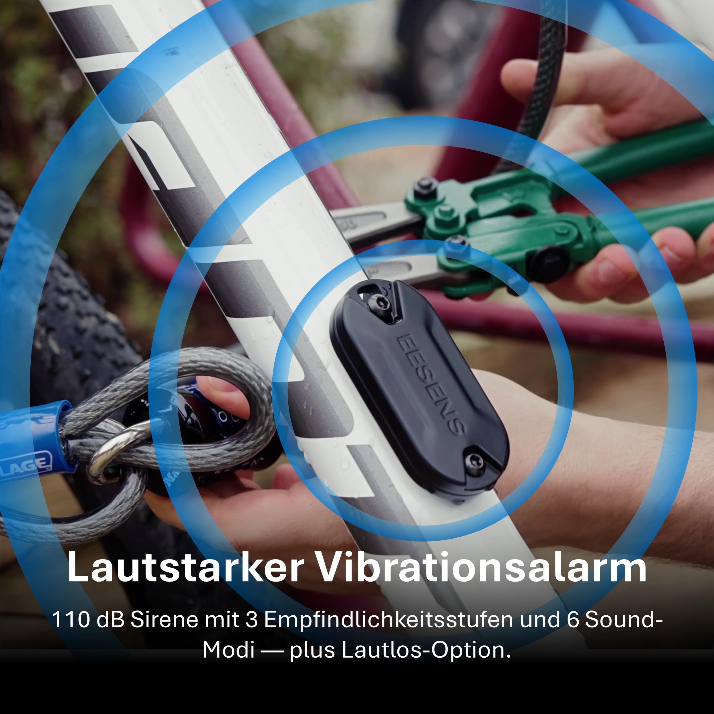 EESENS Dual Alert Guardian Alarmanlage mit Fernbedienung - 110dB Sirene & 240m kabelloser Diebstahlalarm - Diskret & Wetterfest für Fahrrad, Motorrad, Camping & mehr