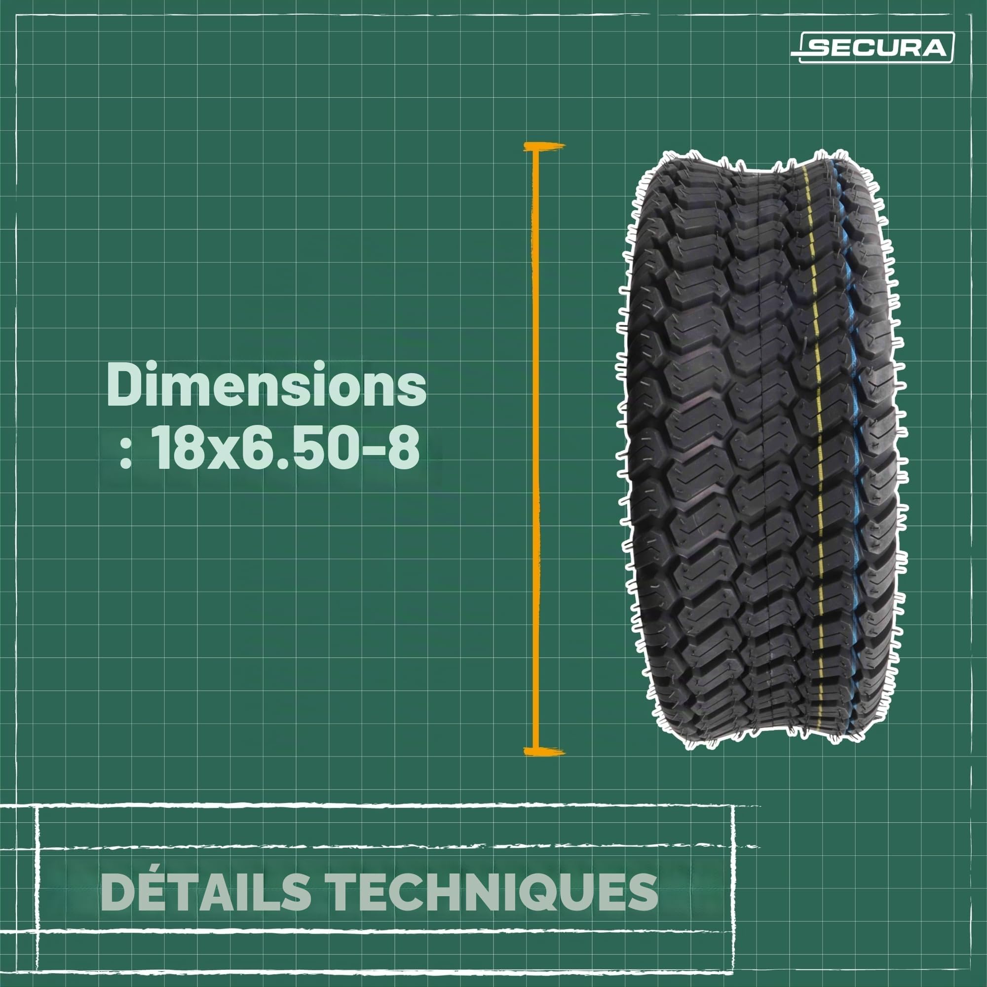 SECURA 2x Pneu + 2x Chambre à air 18x6.50-8 pour Tracteur de Pelouse Valve Droite TR13
