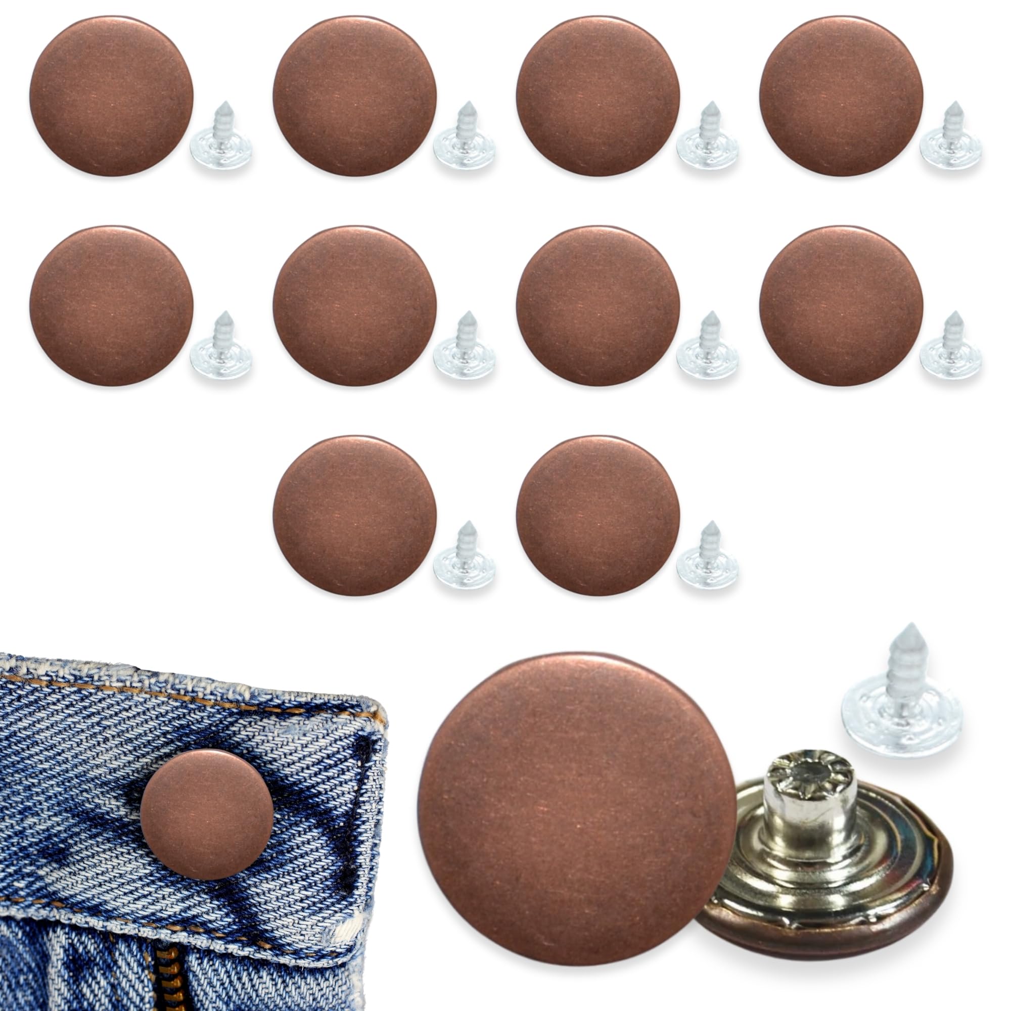 celloexpress 20mm Plain Red Copper Jean Buttons (Pack of 10)