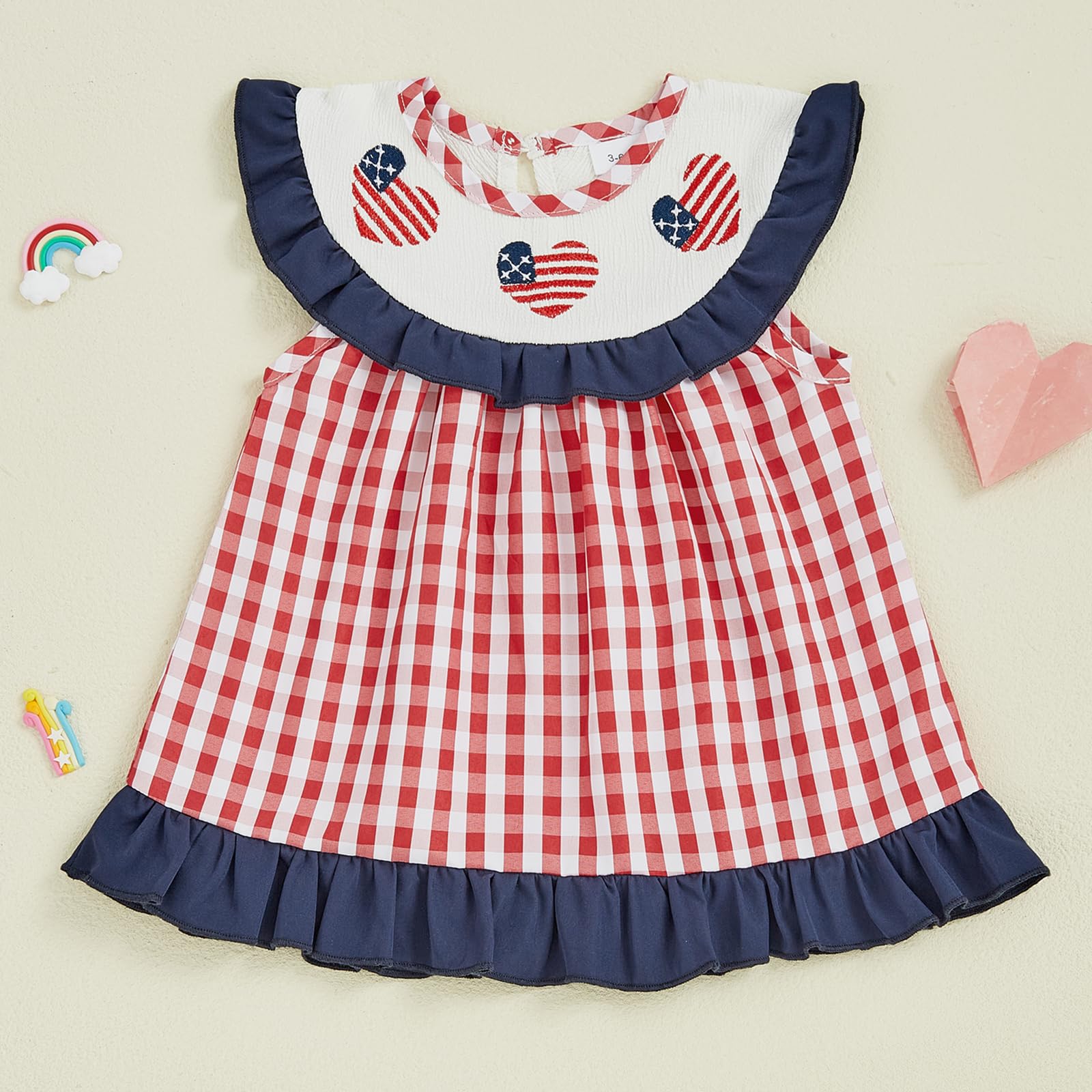 Baby Girl 4th of July Outfit Flag Smocked Dress Toddler Girl Fourth of July Dress Infant Memorial Day Clothes (Red, 2-3 Years)