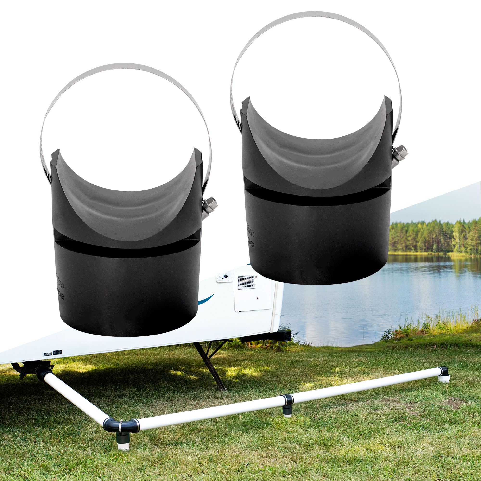 Fernco QwikCamp RV and Camper Sewer Waste Connection System Pipe Stands in Black