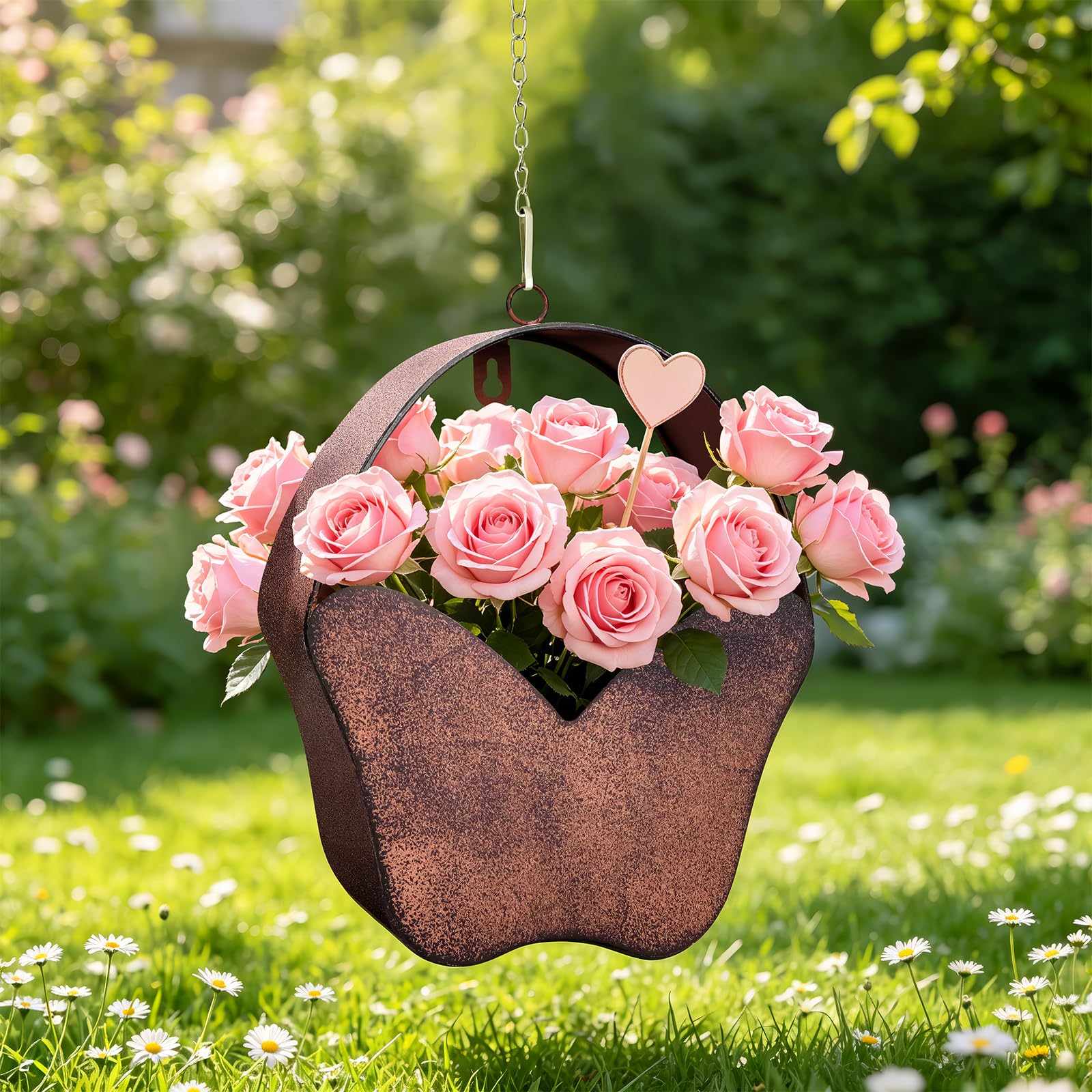 Mittimiya Vaso da fiori in metallo arrugginito da appendere, decorazione per esterni, a forma di farfalla, per parete, finestra, giardino, terrazza, regalo per gli amanti del giardino e regalo di