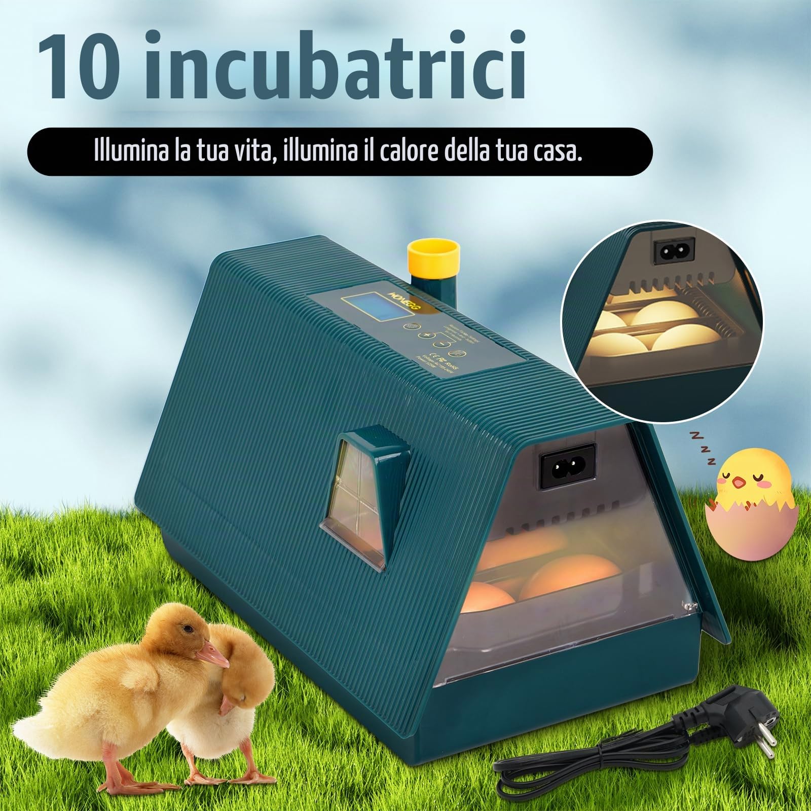 Incubatrice Automatica Per Uova,Incubatrice Con Rotazione Automatica Delle Uova e Controllo Della Temperatura e Dell'Umidità,Incubatrice Per Pollame Con Display LED Per Polli, Anatre e Oche (10 Uova)