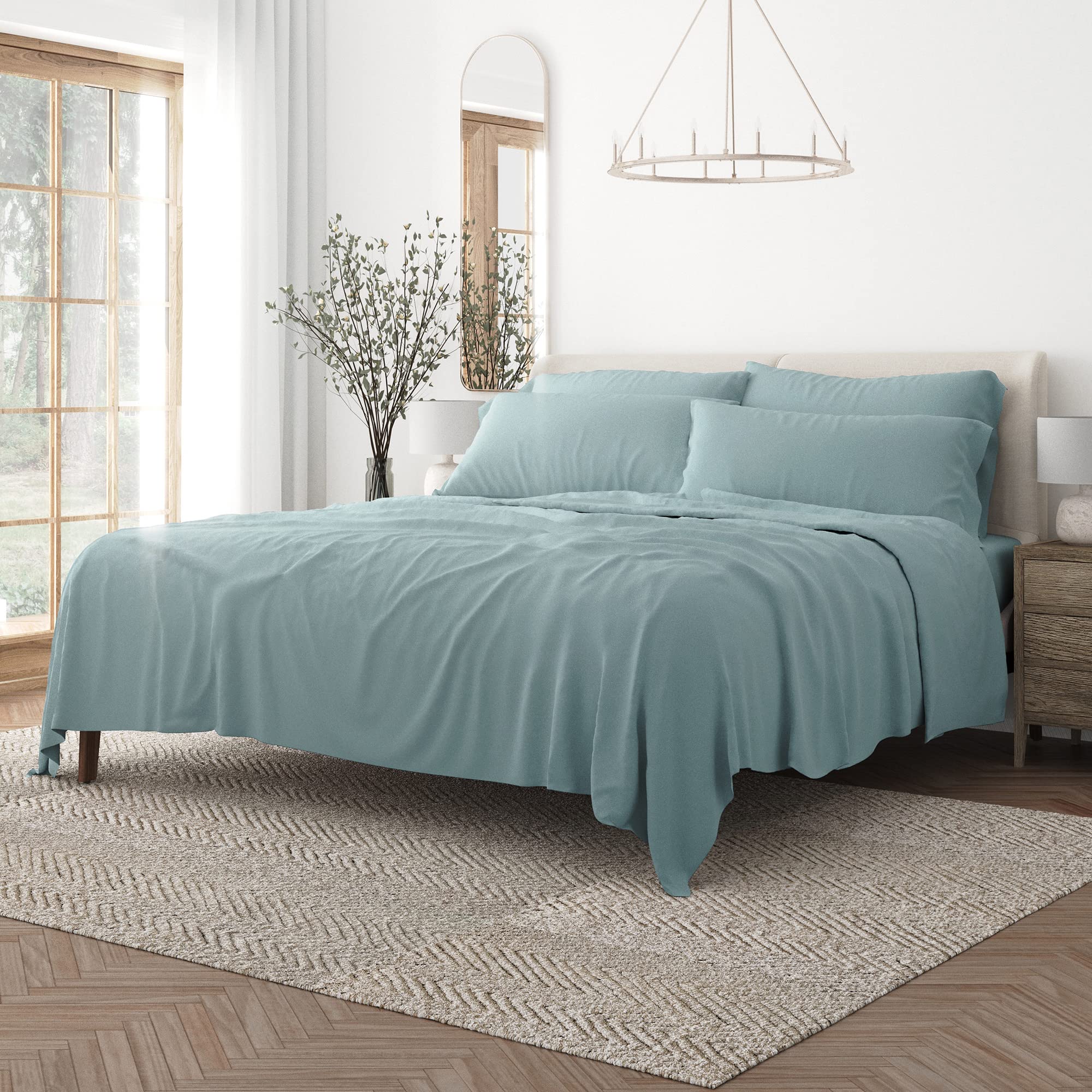 Merit Linens Breathable Hotel Style Queen Bed Sheets 6 Pc Ultra Soft Blue Sheet Set with Deep Pocket