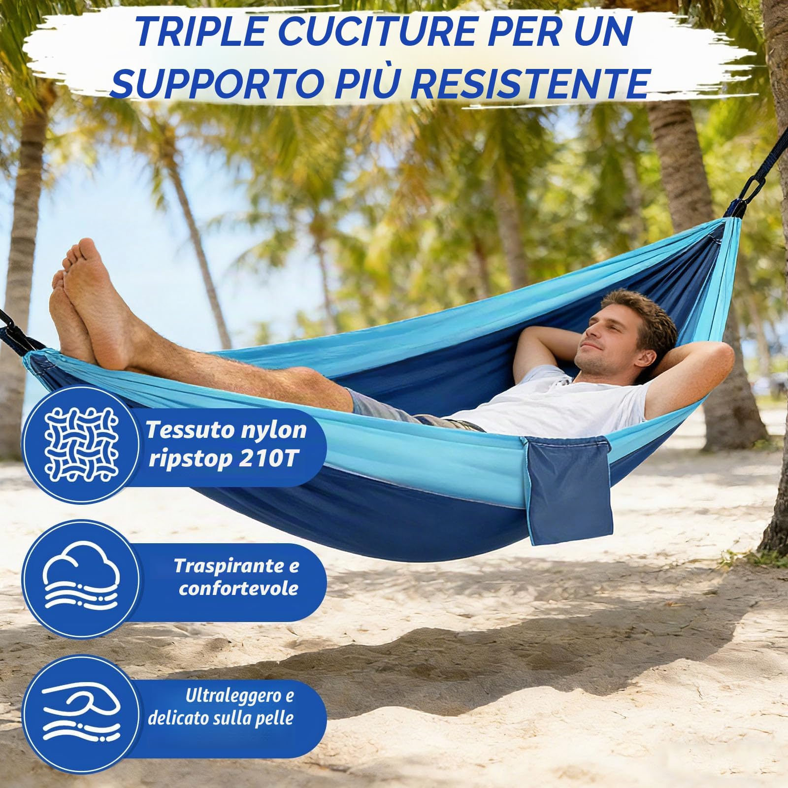 Amaca da Campeggio, Amaca Matrimoniale Portatile, (270 x140 cm) Amaca da Campeggio da Viaggio Ultraleggera per Campeggio, Backpacking e Escursionismo