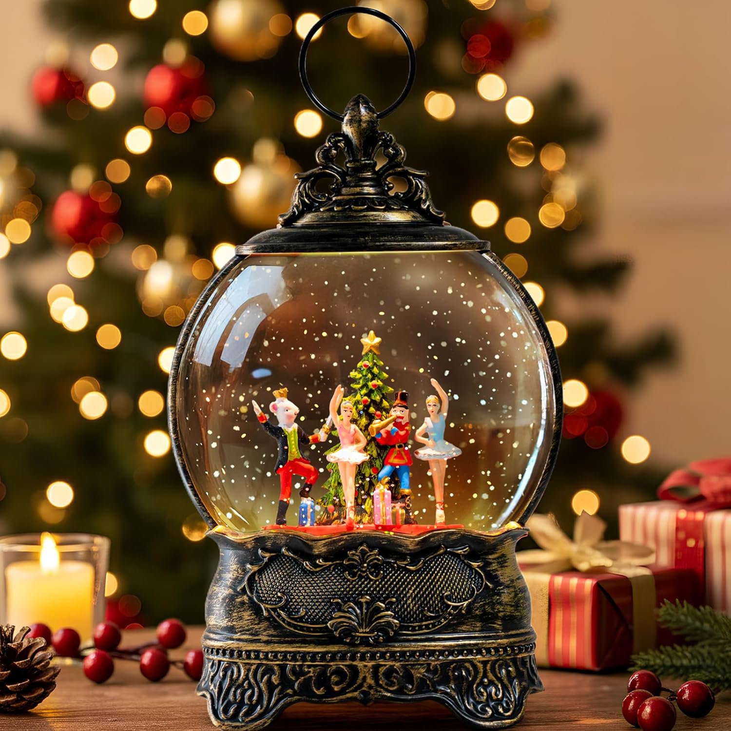 Nutcracker Ballet Scene Christmas Snow Globe Lantern Indoor Decor Walnut Soldier with Music,6H Timer,USB Lined/Battery Operated Lighted Lantern for Christmas Festival Decoration Giftsts - Image 6