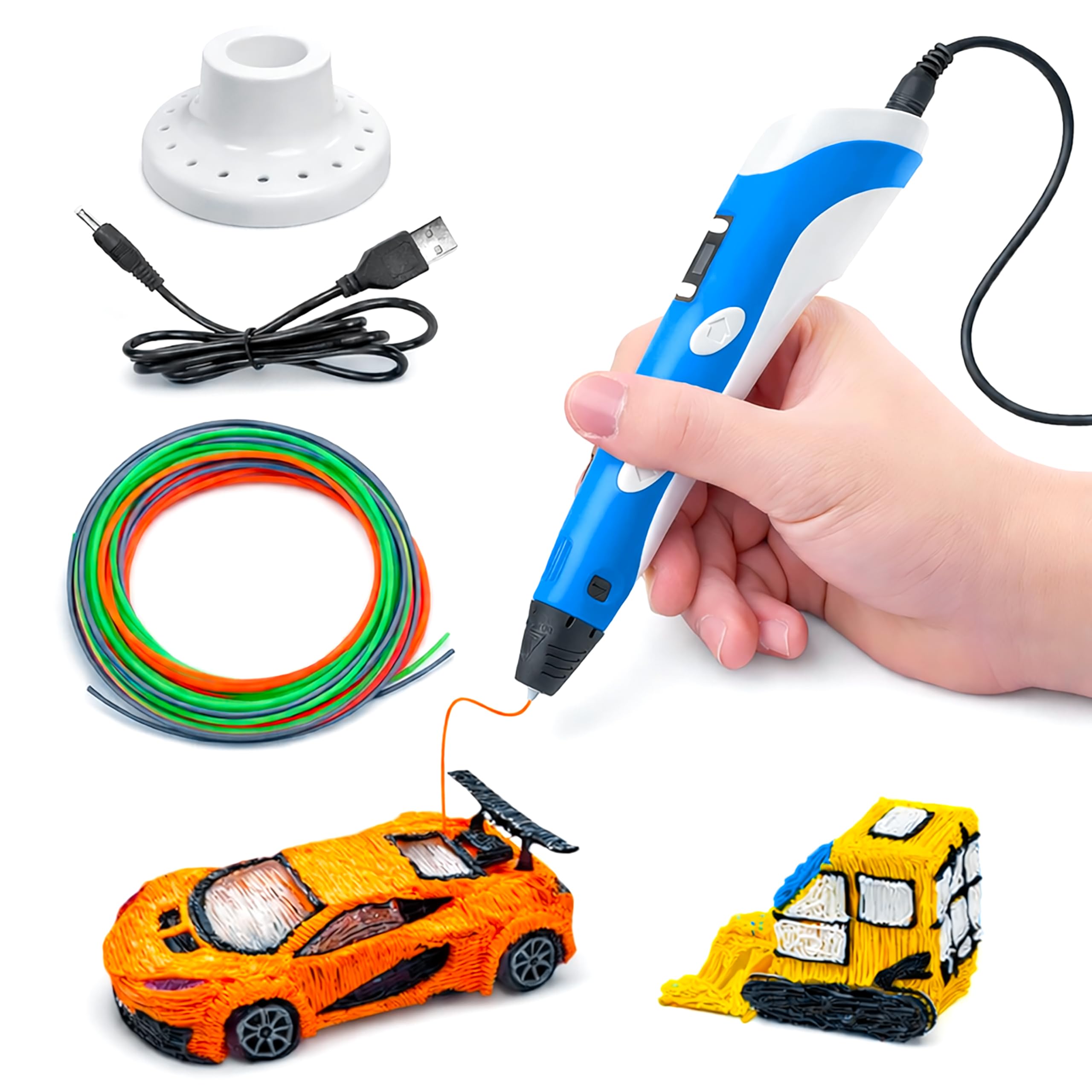 VGRASSP 3D Drawing Pen Toy for Kids with Temperature Control LCD Display - USB Powered STEM Craft Modeling Toy with 3 PLA Filaments and Pen Stand - Color As Per Stock-image-34