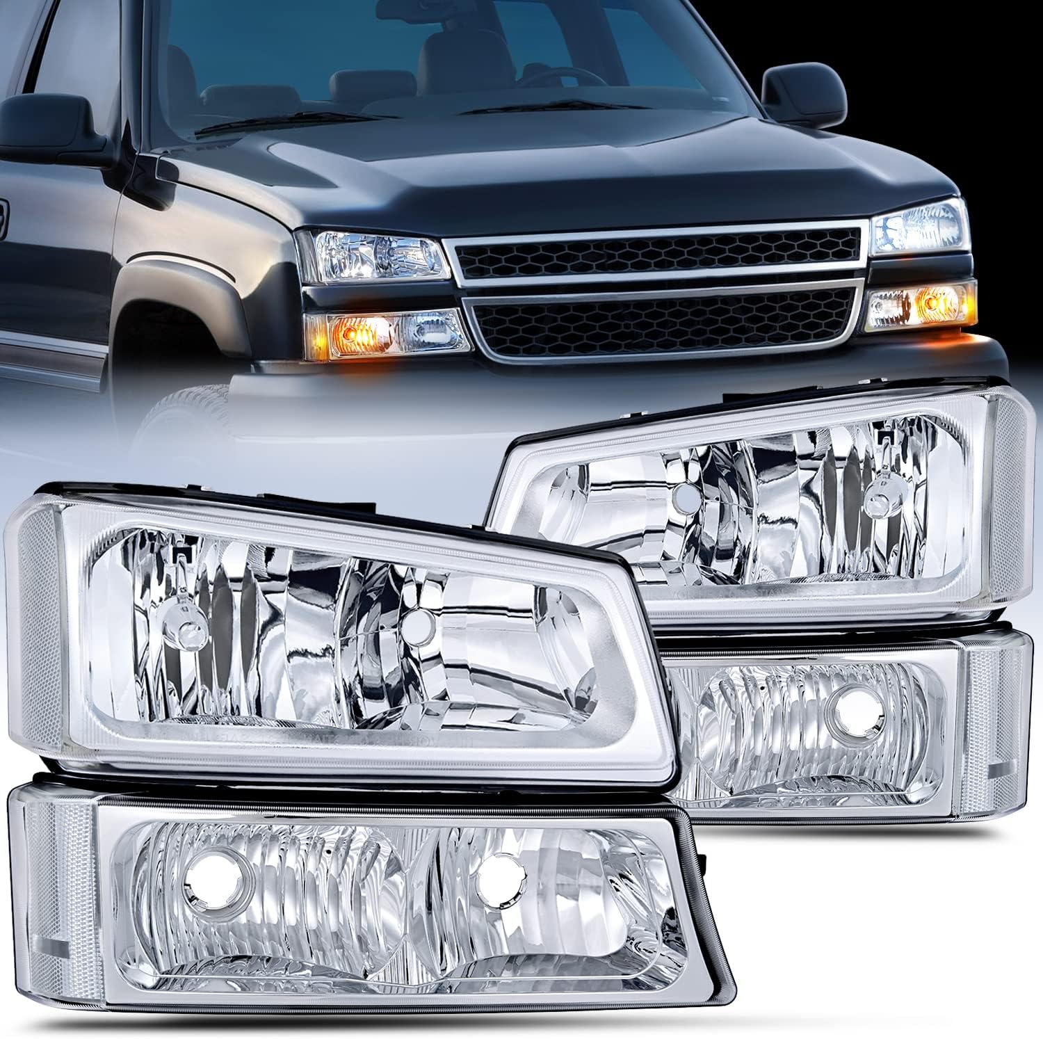 Nilight Headlight Assembly for 2003 2004 2005 2006 Chevy Silverado Avalanche 1500 1500HD 2500 2500HD 3500 Chevrolet Pickup Replacement Headlamp Housing Bumper Lamp Set, 2 Years Warranty