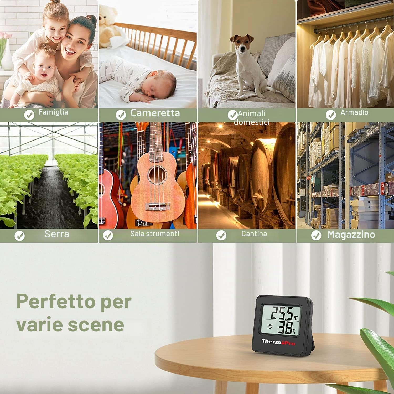 TempPro TP157-3 Termometro digitale per interni, termometro per la casa, misuratore di umidità con sensore di temperatura e umidità e icona a forma di viso, Precedentemente ThermoPro