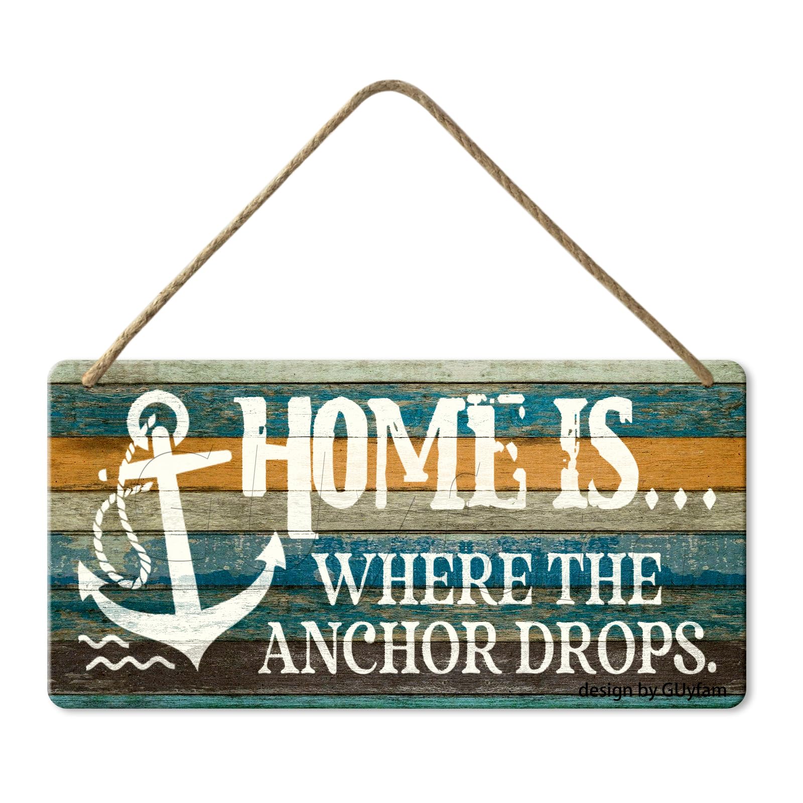 Vintage Nautical Sign Funny Farmhouse Sign - Home is Where the Anchor Drops - Wooden Hanging Printed Sign Plaque Rustic Retro Wall Art Decor for Home Bathroom Seaside Kitchen Decoration 10x5 Inch
