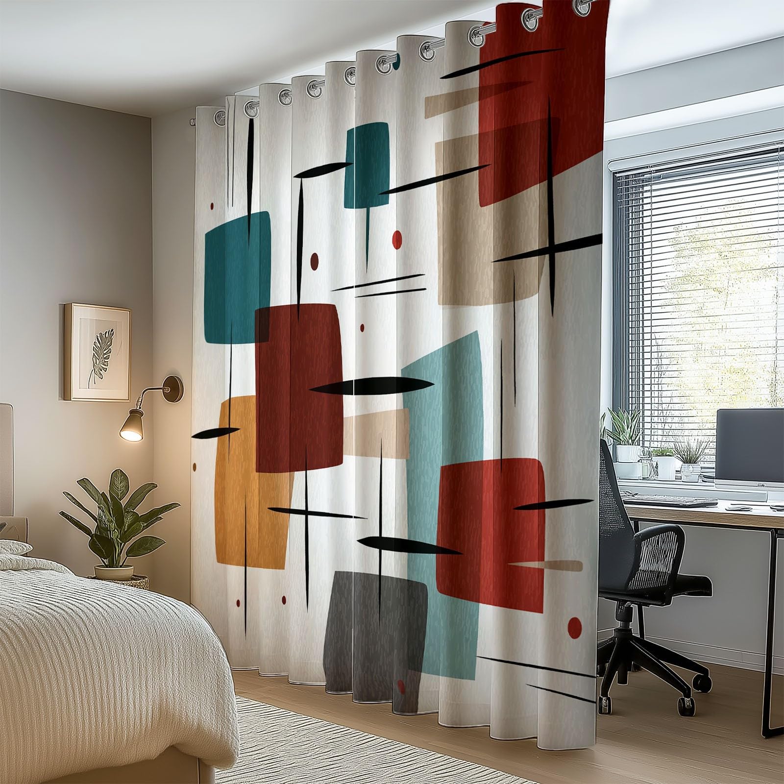Rideau Occultant Thermiques Anti Froid, Abstrait Géométrique Moderne Carrés Coloré Rideaux à Oeillets Isolant Anti-Bruit pour Chambre et Salon Chambre Enfant, 140L X 250H cm (2 Panneaux)
