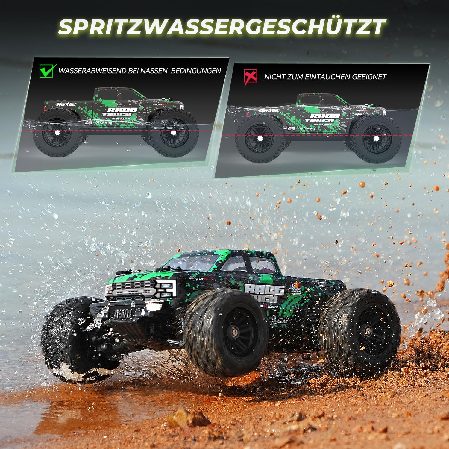 HAIBOXING 18859E 1:18 Ferngesteuertes Auto 4WD Offroad Monstertruck, 36 km/h Hochgeschwindigkeits RC Auto, wasserdicht, mit 2 Akkus – Spielzeug Geschenk für Kinder und Erwachsene