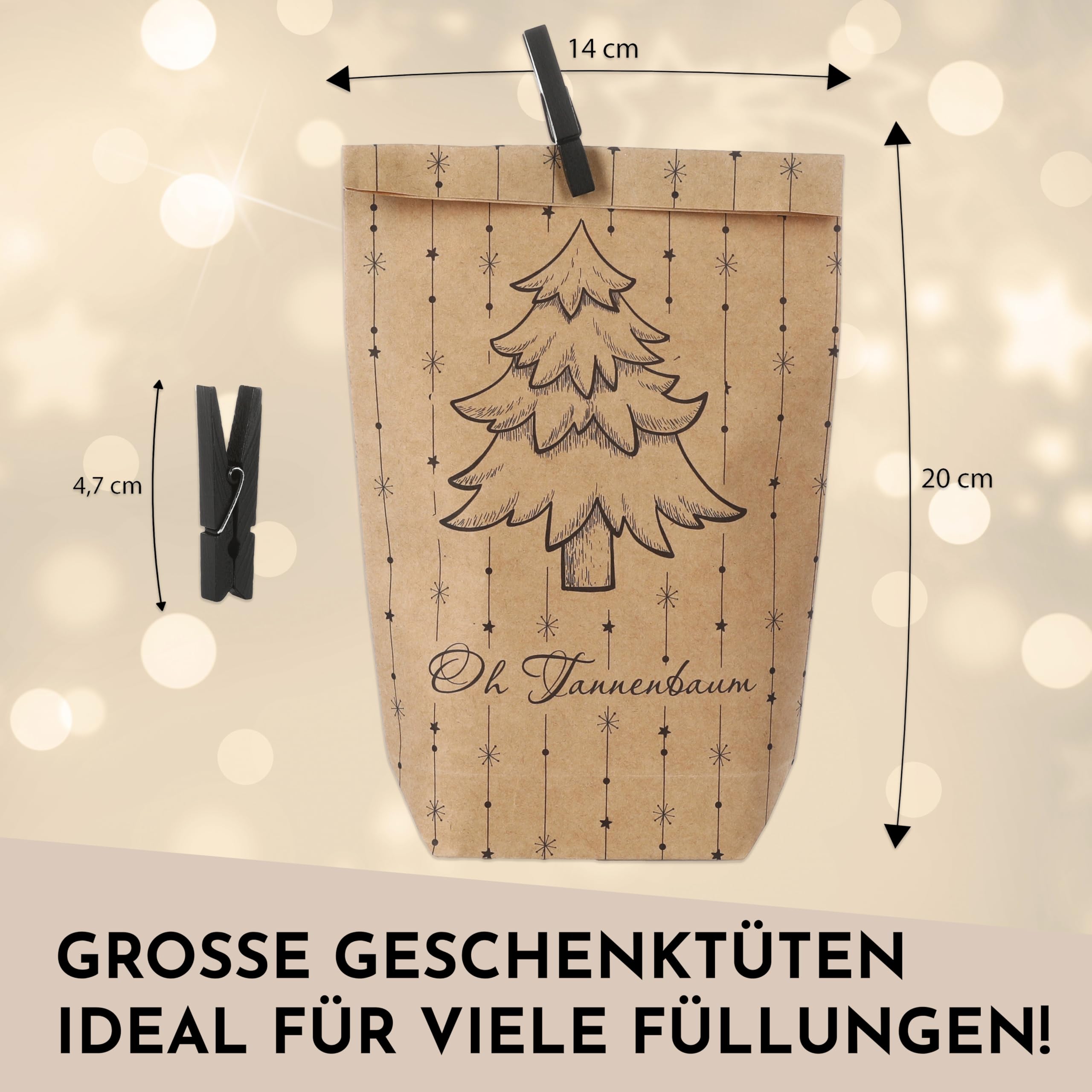 Nordstern – Calendrier De L’Avent à Remplir Soi‑même – 24 Sachets Kraft Avec Pinces Et Autocollants Numérotés – DIY Créatif
