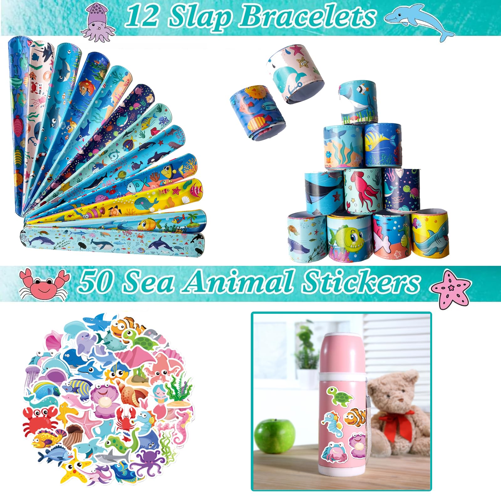 Kit Bomboniere Compleanno Bambini - 12 Braccialetti Slap, Borse E Portachiavi Con 50 Adesivi - Foto 6