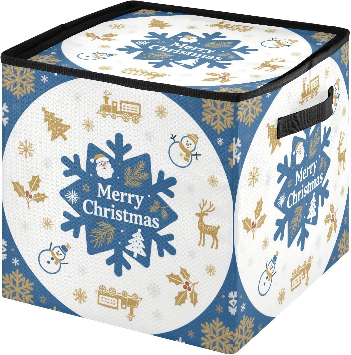 High Capacity Christmas large ornament storage Holds Up to 64, Adjustable Dividers, Zippered Top, Two Handles Large Holiday Storage Case with Lid ,Merry Christmas Nordic Snowflake Santa Gold