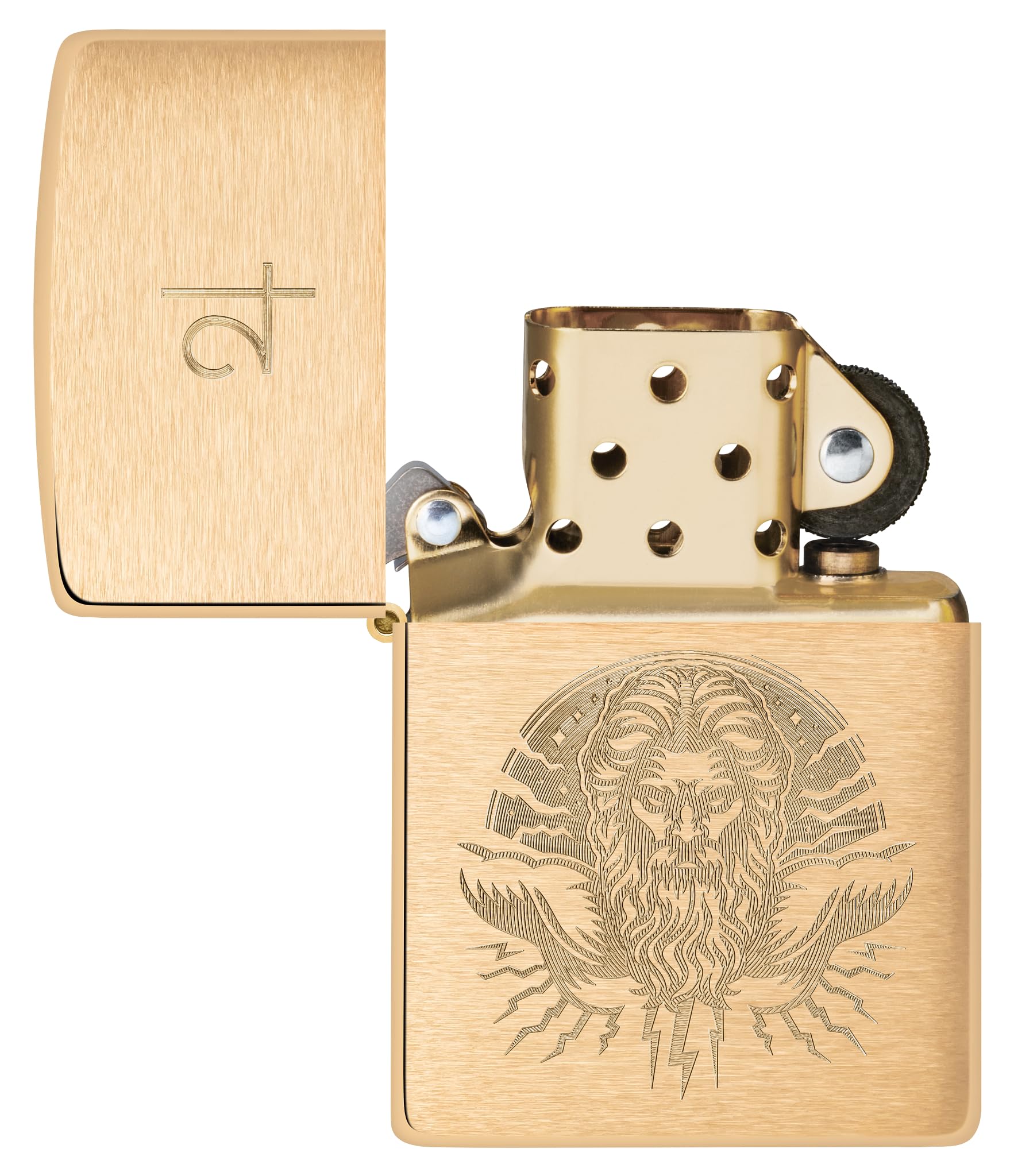 Zippo Briquet tempête God Jupiter Motif Dieu Jupiter, Laiton brossé, Gravure Laser, Rechargeable, réutilisable, Design Coupe-Vent, boîte Cadeau, fabriqué aux États-Unis