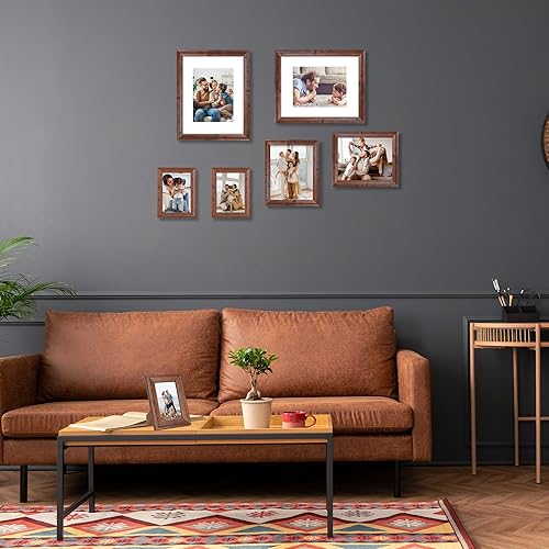 Miniatura 2 de iRahmen Juego de 4 portarretratos de 8 x 10 pulgadas, marco de fotos vintage rústico marrón con cristal real, marcos de 8 x 10 pulgadas para montaje