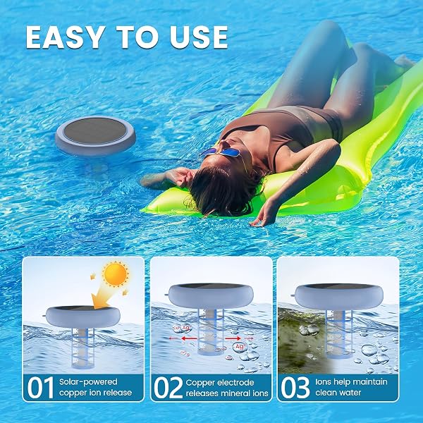Solar Pool Ionizer, Floating Copper Ionizer for Pool Water Balance, up to 35,000 Gallons, 85% Less Chlorine, Ideal for Most Pool Types - 4