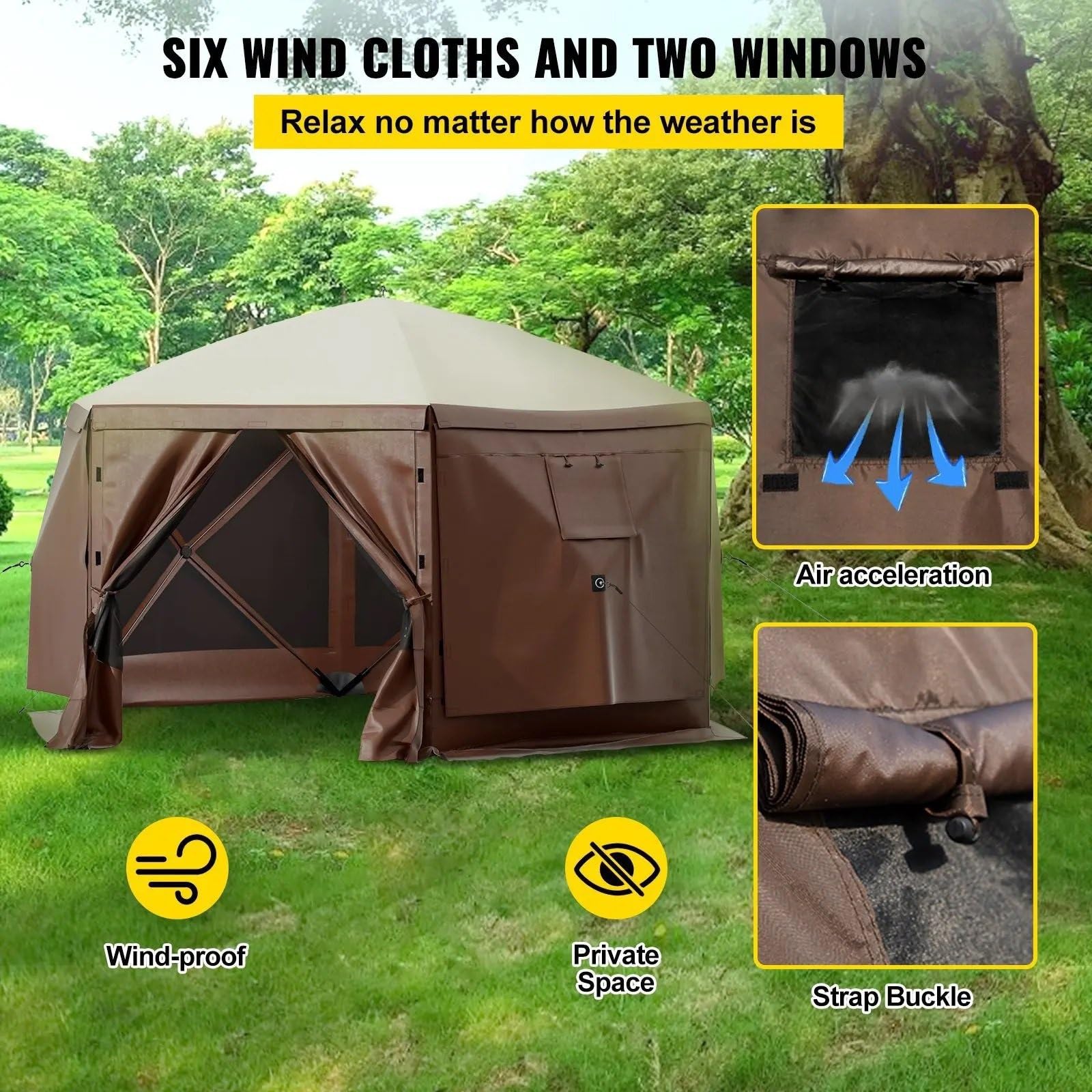 namiot turystyczny Wodoodporna osłona ekranu dla 8 osób Camping 10'x10' z przenośną torbą do przechowywania Camping Altana Namiot 6-stronny, rozkładany namiot namiot tunelowy