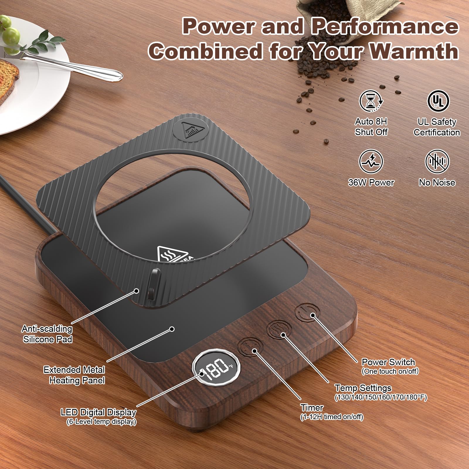 Chauffe-tasse à café et tasse pour bureau, chauffe-tasse à café électrique de 36 W avec arrêt automatique/minuterie, chauffage intelligent avec tasse de 473,6 g pour la maison/le bureau, tasse à café
