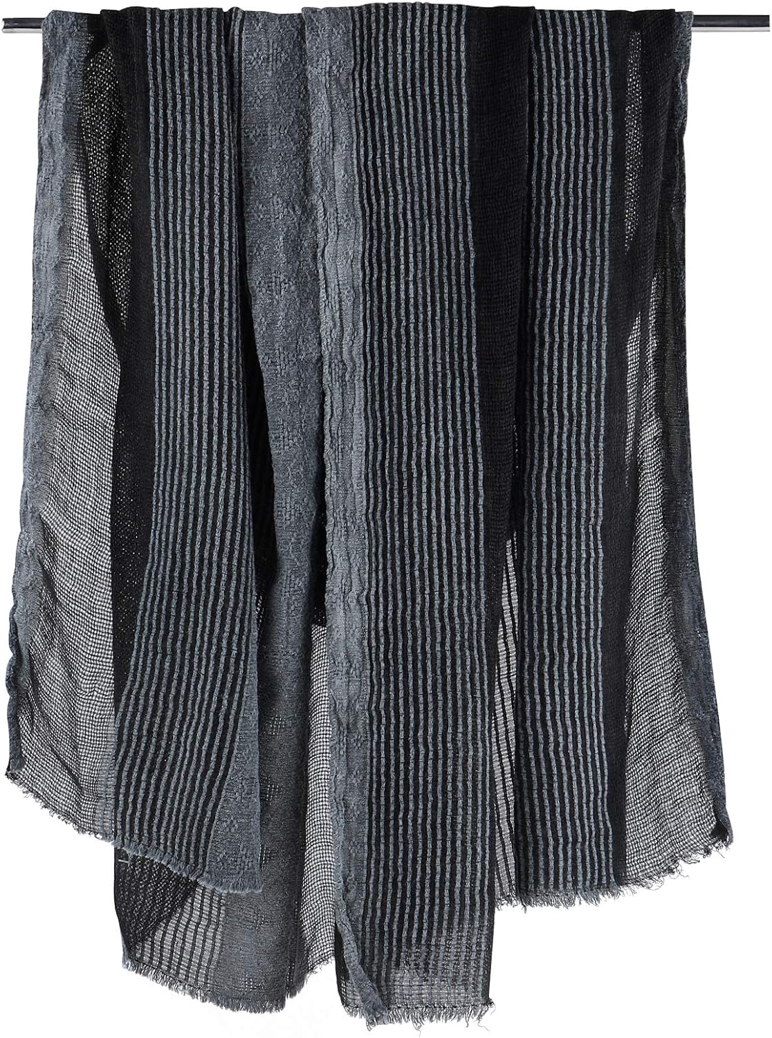 GERINLY Cotton-Linen Scarves Mens Stripe Crinkle Long Scarf Fashion Wrap Shawl for Travel - Image 5